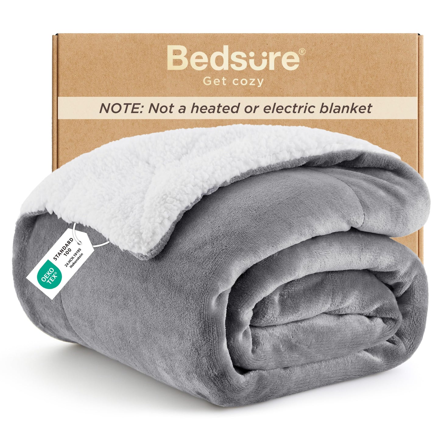 Bedsure GentleSoft Sherpa Fleece Twin Blanket for Couch, Non-Heated, Thick and Warm Throw for Women and Men, Soft Fuzzy Plush Blanket for Winter, Grey, 60x80 Inches