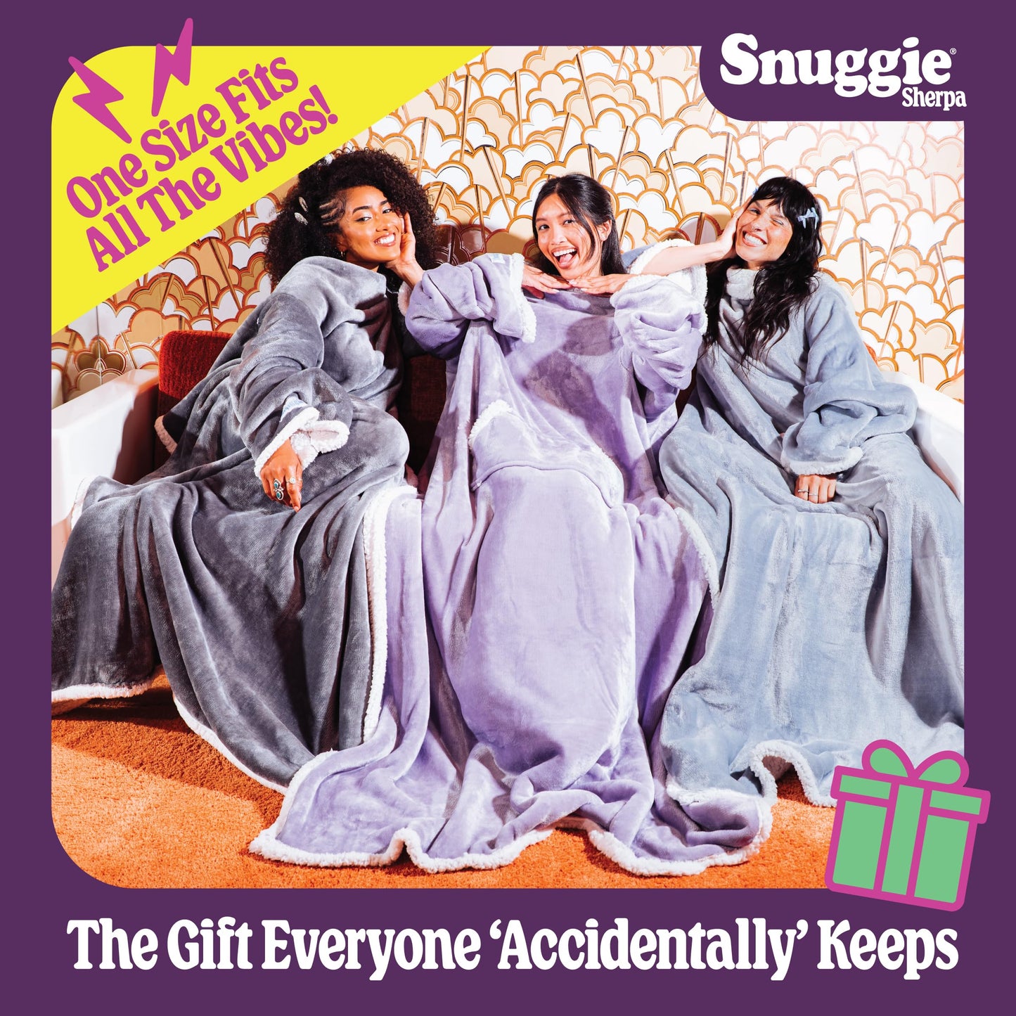 Snuggie The Original Wearable Blanket With Sleeves & Pockets | Sherpa, Cozy Oversized Throw for Adult Men & Women, Machine Washable, Great Gift for Holidays, As Seen on TV | One Size, Lilac, 71 x 54