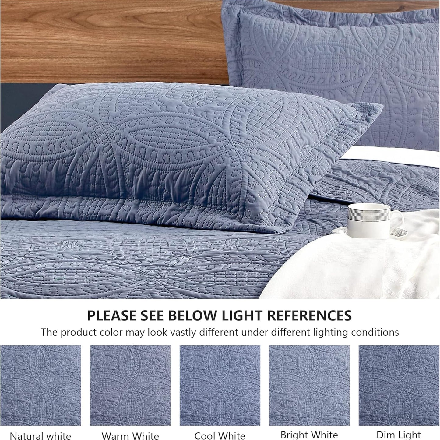 Love's cabin Quilts for Full Bed Blue Bedspreads Bedding Set - Summer Lightweight Bedspread Comforter - Coin Pattern Bedding Coverlet for All Season - 3 Pieces (1 Quilt, 2 Pillow Shams)