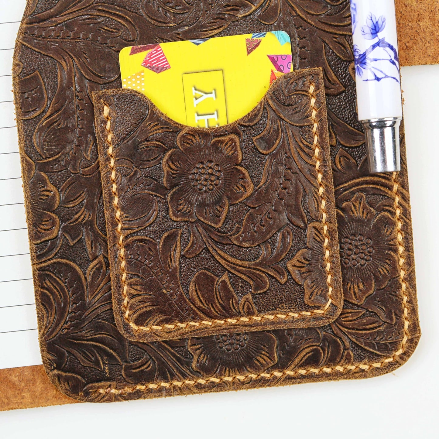 Vintage Floral Embossed Leather A5 Journal Binder, Writing Notebook with Pen Holder - Customizable Gift for Her W10-LAXBS-1