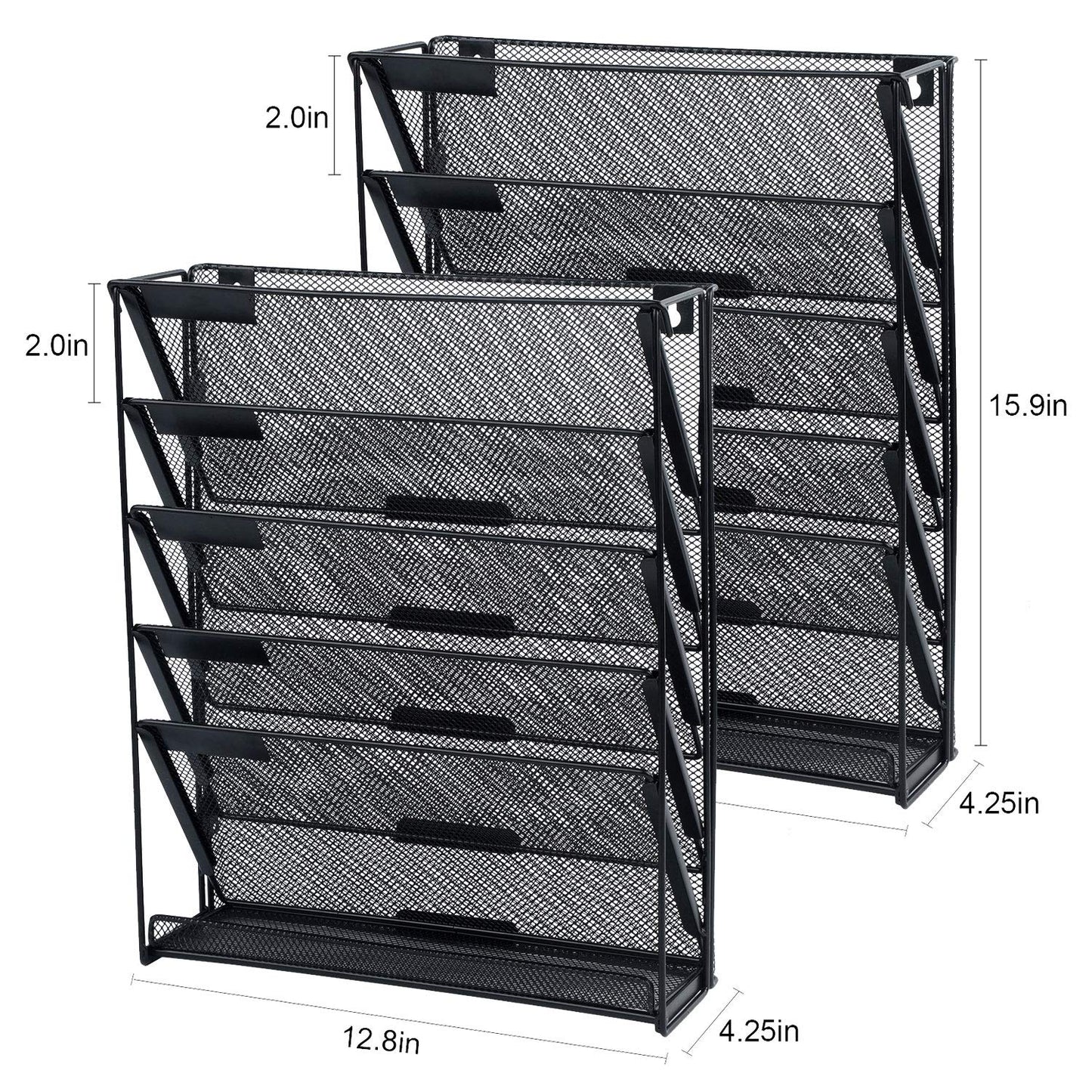 samstar 2 Pack Wall File Organizer, 6-Tier Wall Mount Paper Holder Vertical File Rack for Office Home, Black.