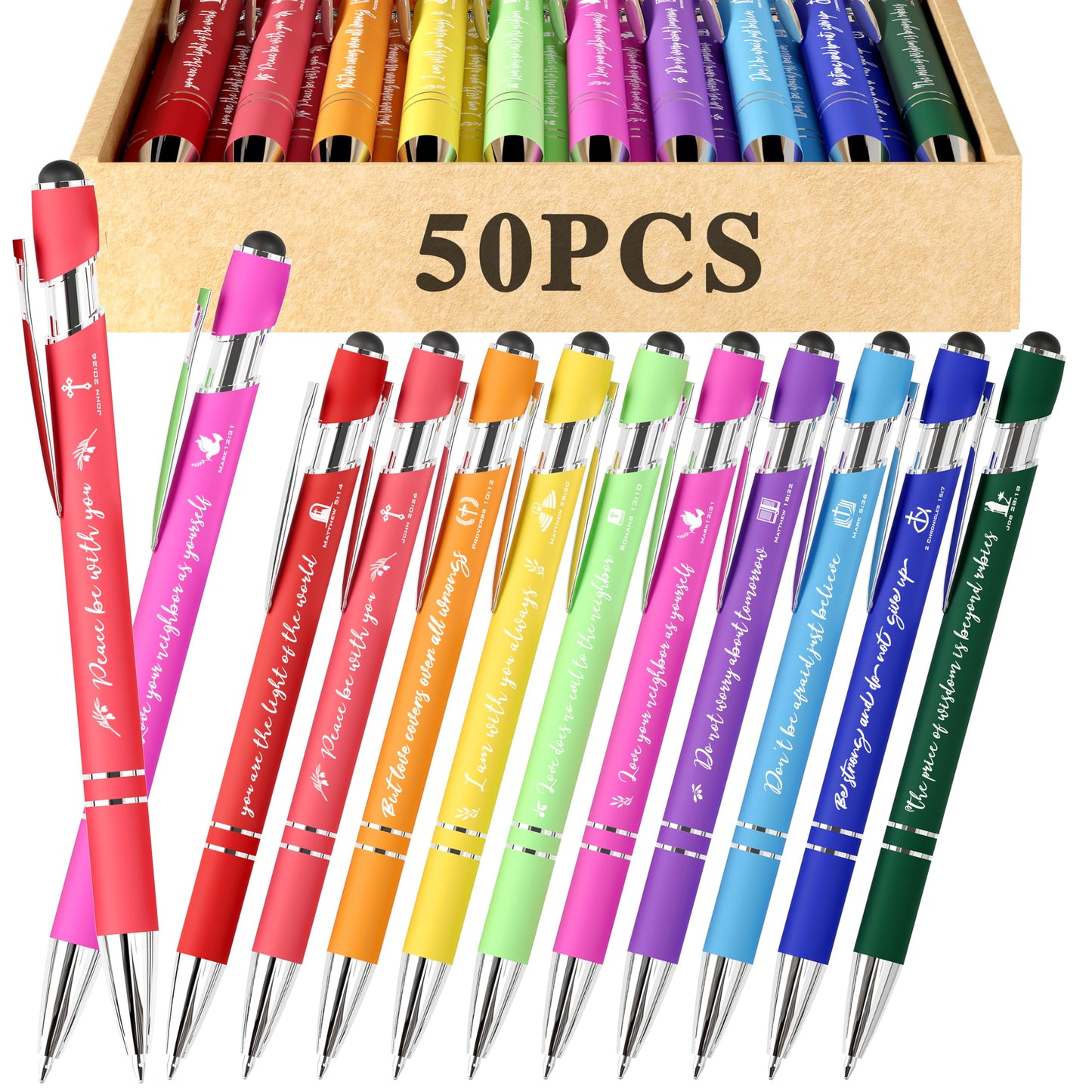Ctsotmybs Christian Ballpoint Pens with stylus tips, Inspirational Bible Verse Pens Bulk Christian Gifts for Women & Men Office Pens 50-Pack