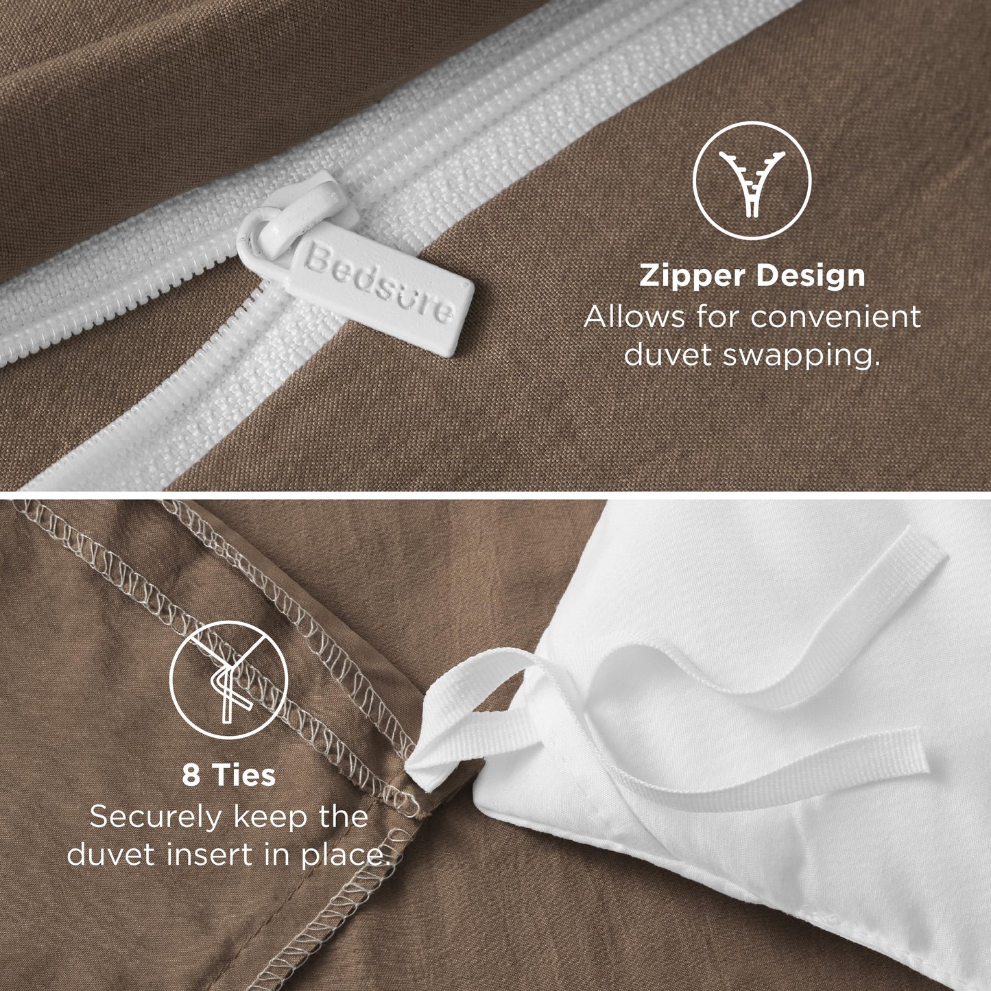 Bedsure Brown Oversized King Duvet Cover - 3 Pieces Prewashed Cotton-Like Polyester Extra Soft Bedding Set, Includes 1 Duvet Cover 120x98 Inches with Zipper Closure & 2 Pillow Shams, No Comforter