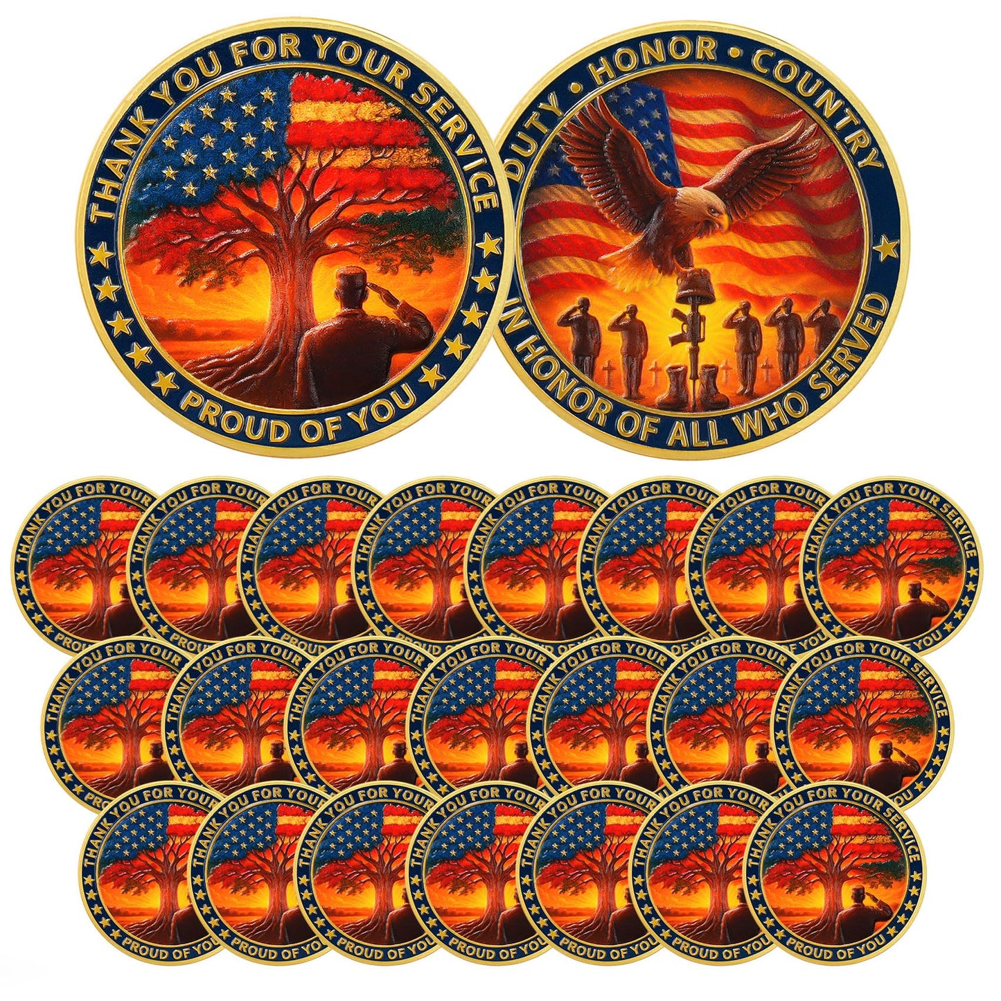 ASmileIndeep Military Challenge Coins - Thank You for Your Service Bulk Veterans Challenge Coin Military Appreciation Gifts for Men Women Veterans Army Patriotic Military Gift (24 PCS)