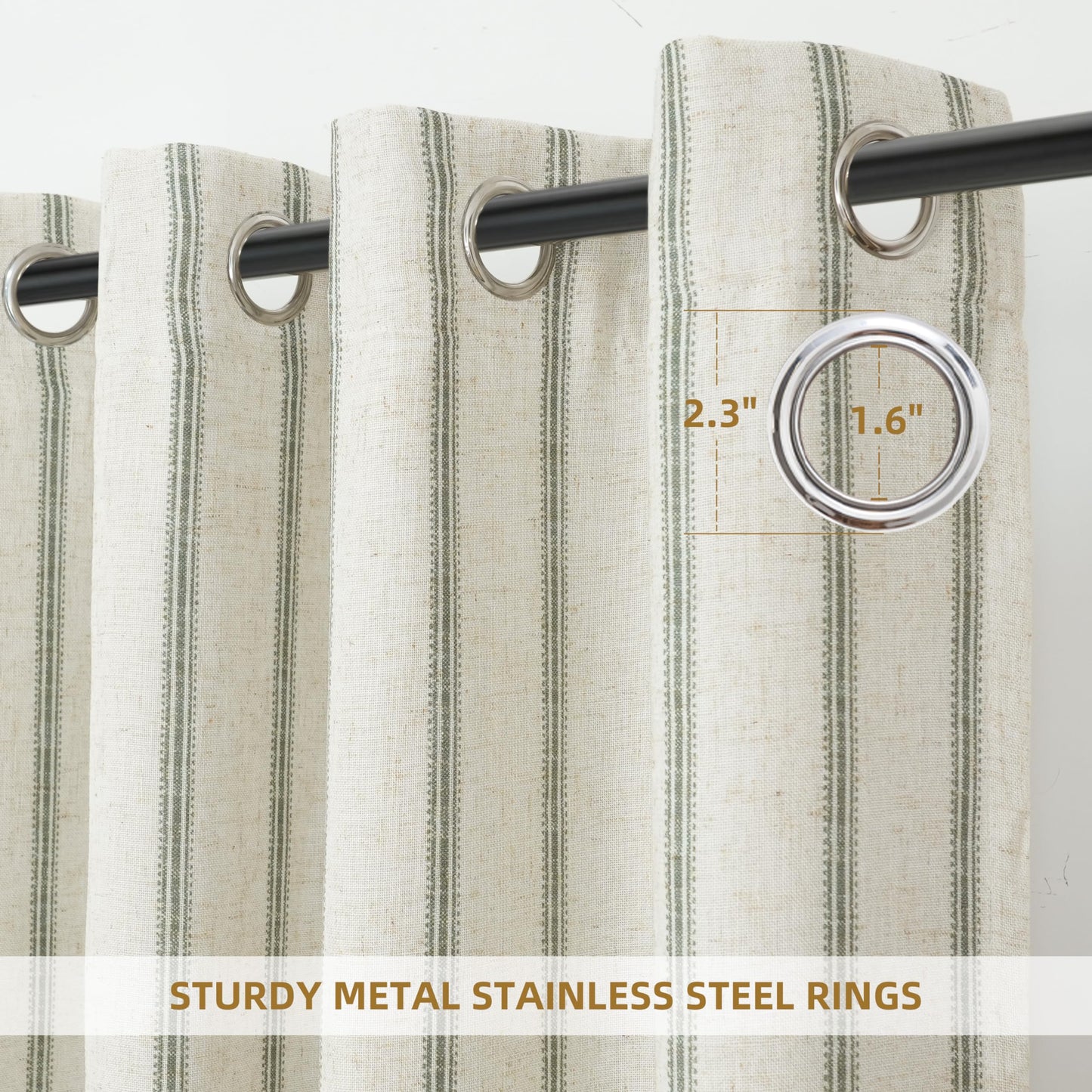 DriftAway Farmhouse Linen Blackout Curtains 84 Inches Long for Bedroom Striped Double Layer Thermal Insulated Sound Reducing Lined Grommet Rustic Drapes for Living Room 2 Panels W52 x L84 Loden Green