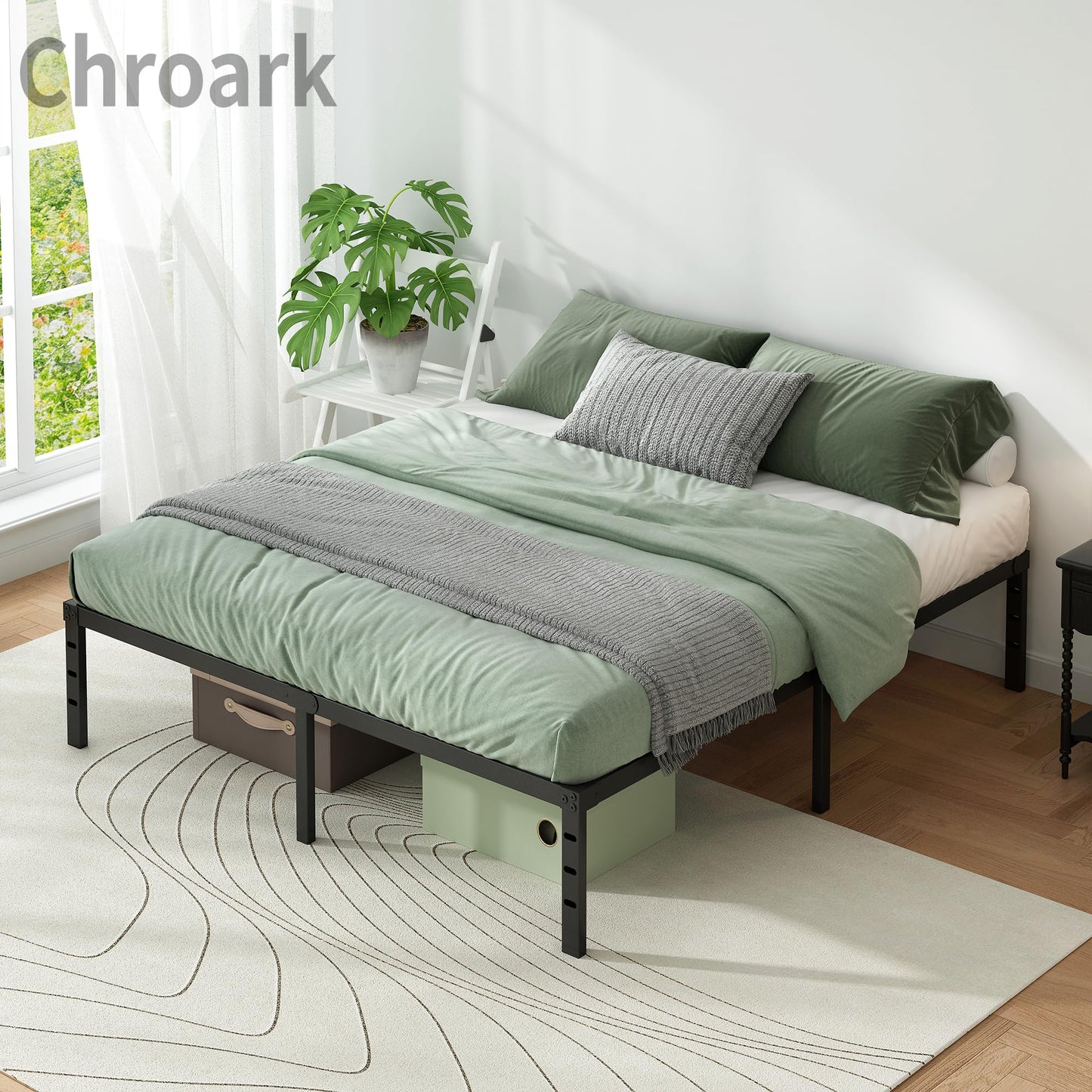 Chroark Metal Platform Bed Frame King Size, 14 Inch Height with Heavy Duty Steel Support, No Box Spring Needed, Easy Assembly and Underbed Storage,Black