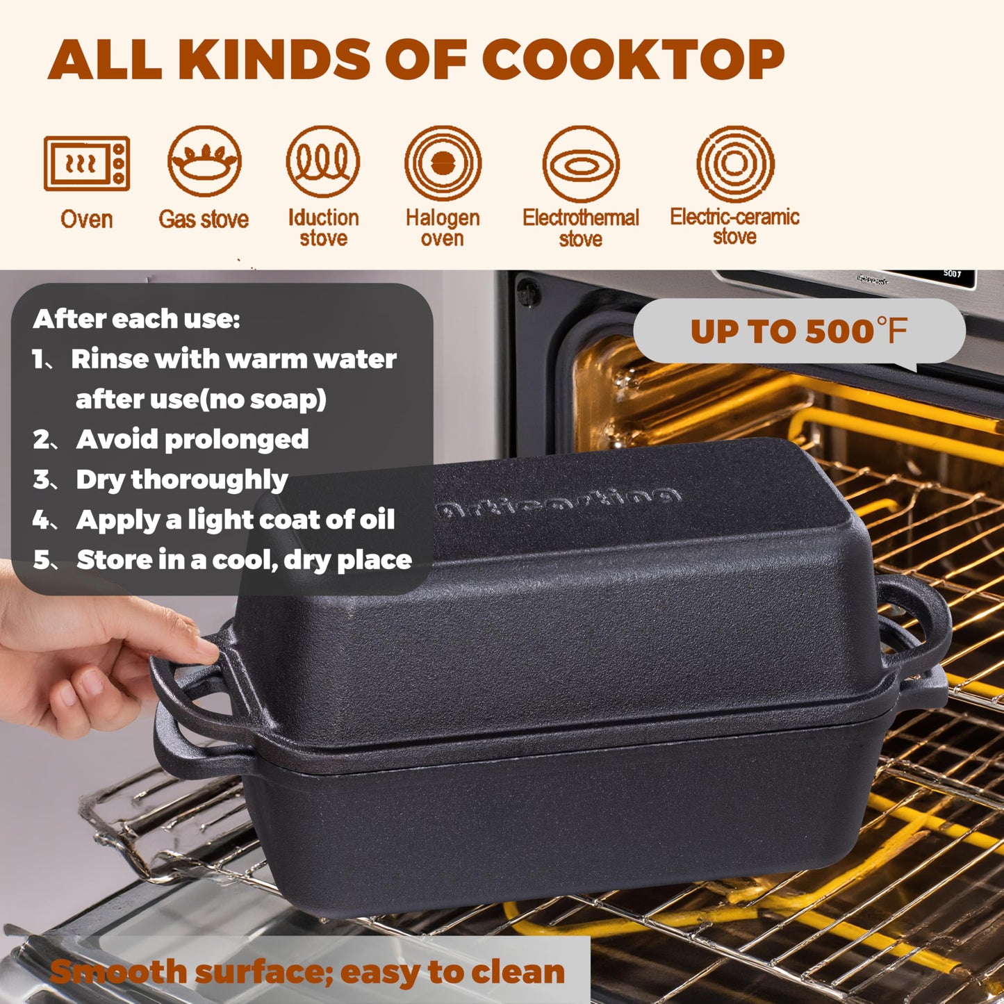 Articasting 11x5 Inch Cast Iron Loaf Pan With Lid，5.8 Qt Large Loaf Pans For Sourdough Bread Baking, Pre-Seasoned Heavy Duty Dutch Oven Bread Pan For a Crispy Crust