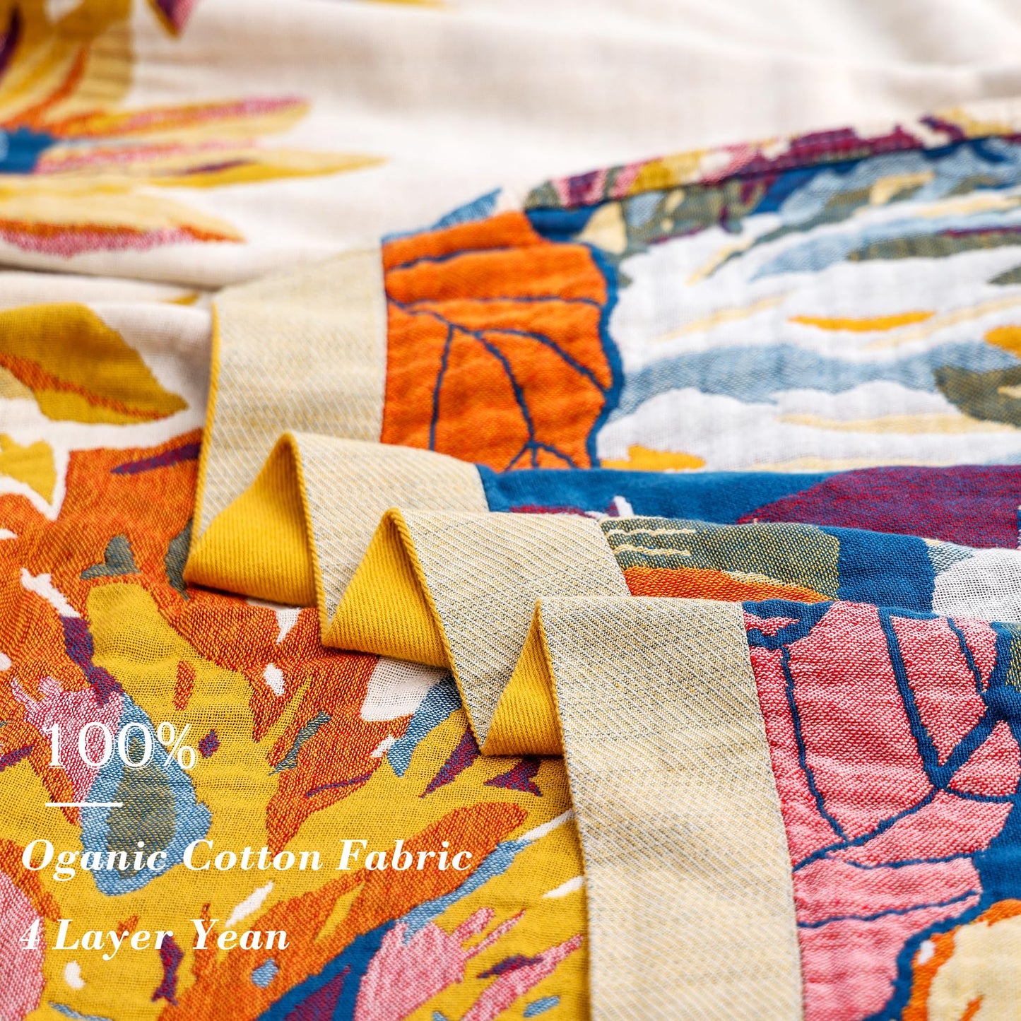 VANJOROY Boho Throw Blanket 60" x 80", 100% Organic Cotton Skin-Friendly Lightweight Ultra Soft Bed Quilt Throw - Summer Floral Butterfly Farmhouse Decor Blanket for Sofa Couch Chair and Gift.