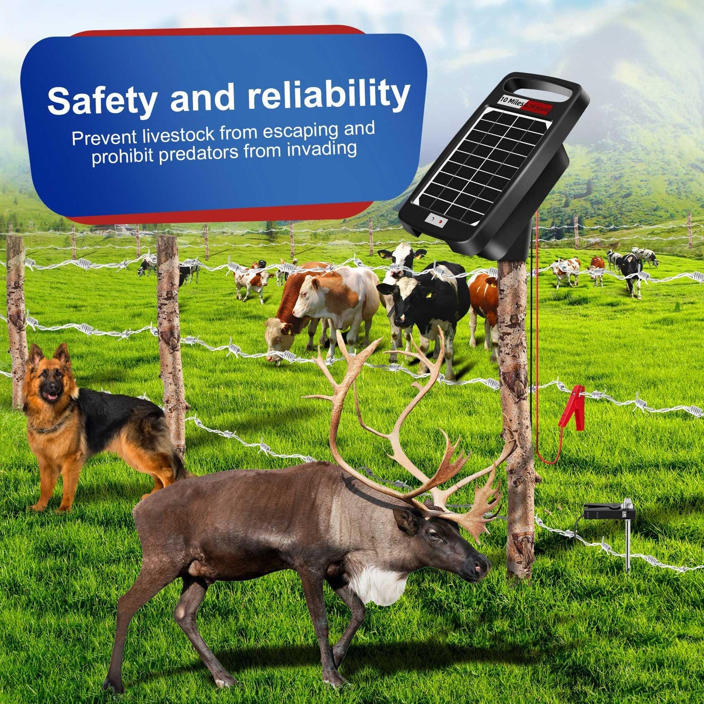 10 Miles Solar Electric Fence Charger,Output 0.18J Electric Fence Charger,24-Hour Uninterrupted Protection Solar Fence Charger,Solar Fence Energizerr That can Work for 14 Days Without Sunlight