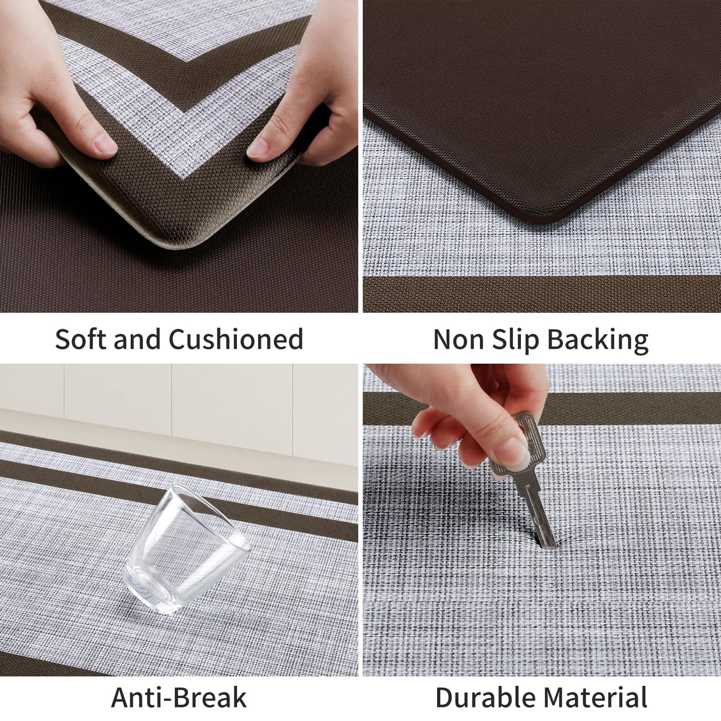 Mattitude Kitchen Mats Set of 2 Cushioned Anti-Fatigue Non-Skid Rug Sets Ergonomic Comfort Standing Mat for Kitchen, Floor, Office, Sink, Laundry,Chocolate