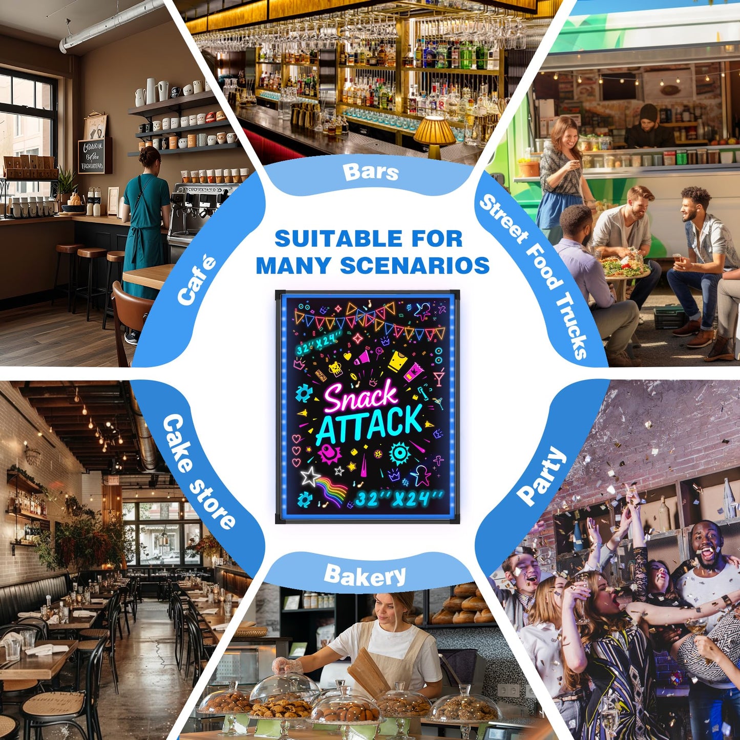 Hosim LED Message Writing Board, 28”x 20" Neon Signs Chalkboard Menu Board, 16 Colors Light Board, LED Sign Board, LED Note Board for Restaurant Display Light Up Sign