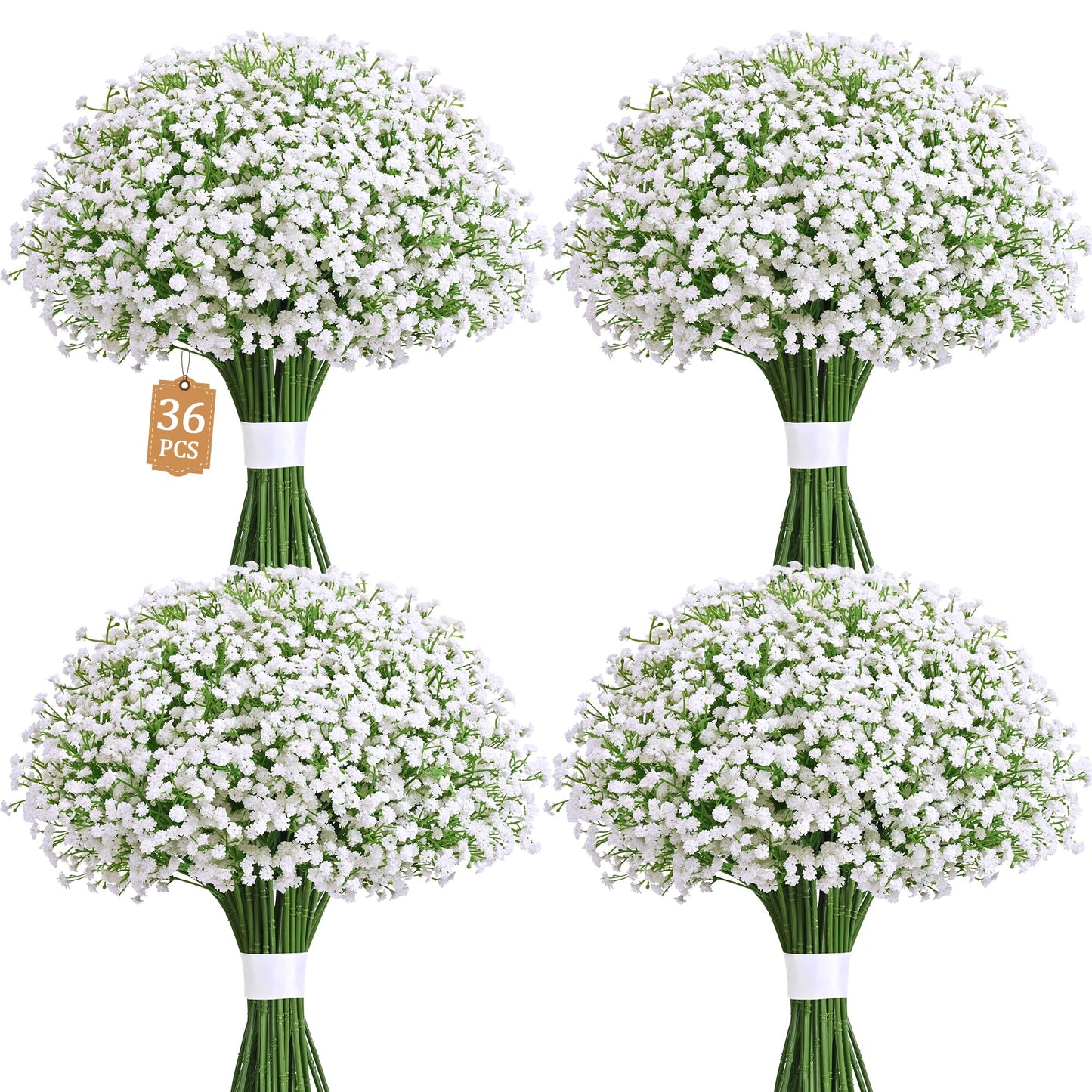 MARTINE MALL 36 Pcs Babys Breath Artificial Flowers, White Baby Breath Flowers Artificial Bulk Real Touch Fake Babys Breath Flowers Faux Gypsophila for Wedding Party Home Floral Arrangement Decor