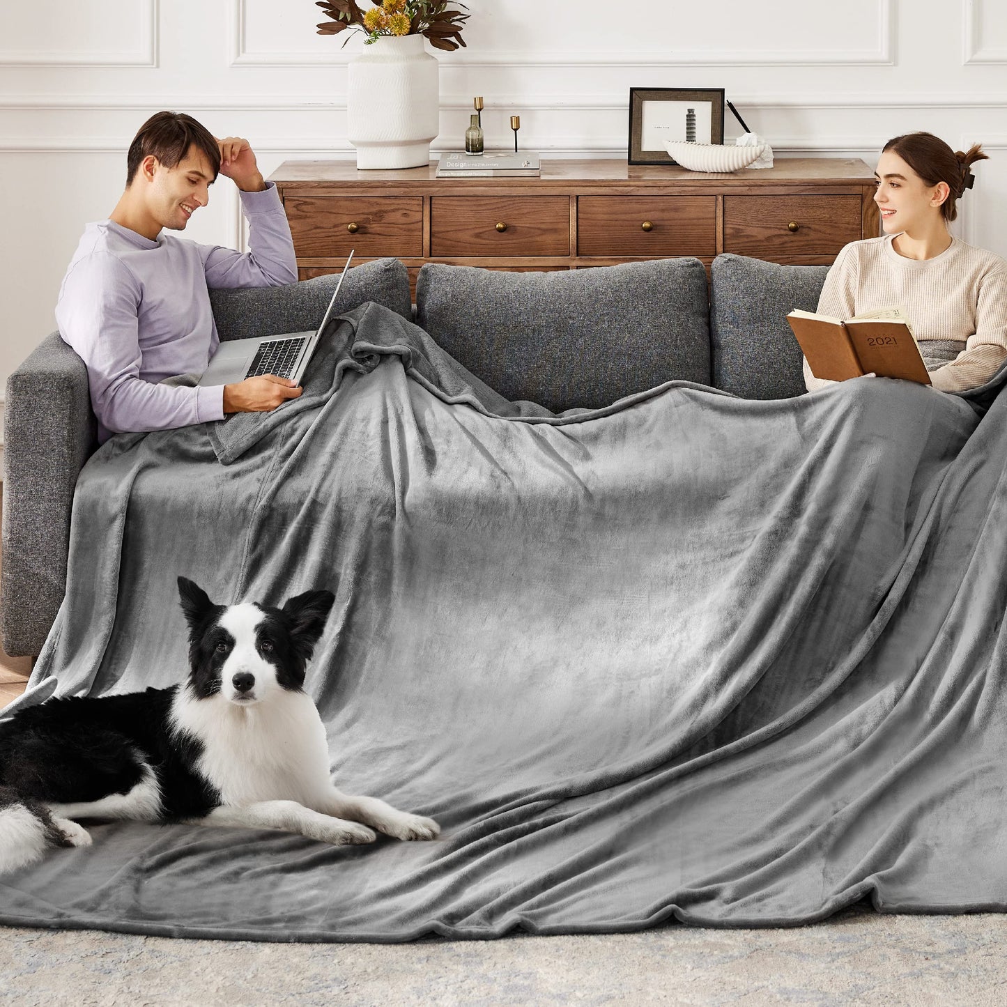 Bedsure GentleSoft Fleece Bed Blankets Large Size Grey - Soft Lightweight Fuzzy Cozy Luxury Oversized King Blanket Microfiber, Room Home Decor Gifts for Women and Men, 120x120 inches