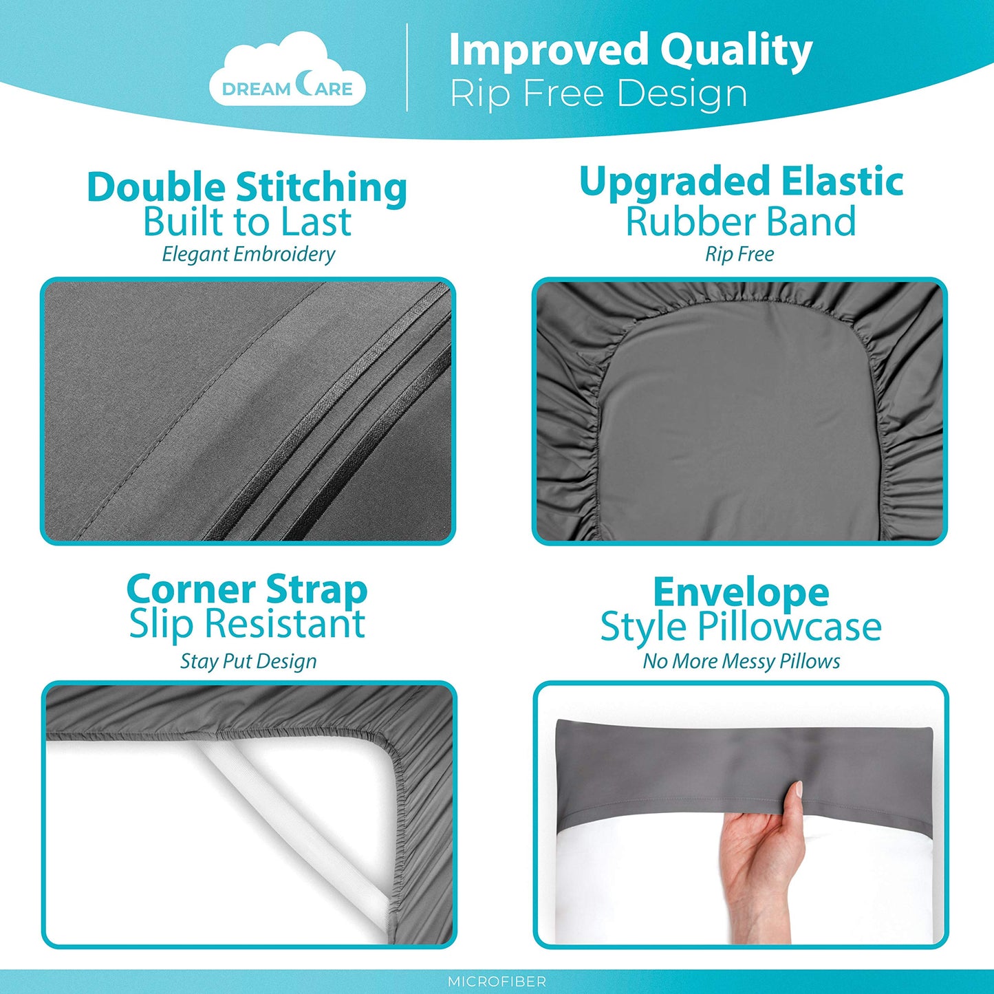 DREAMCARE King Size Sheets Set - 6 pcs Breathable Cooling Bed Sheets - up to 21" Extra Deep Pocket King Sheet Set with Side Pockets - Extra Soft 100% Brushed Hypoallergenic Hotel Luxury Bedding - Gray