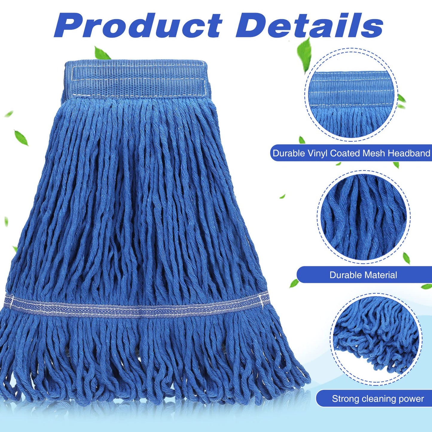 16 Pack Commercial Mop Head Replacements Looped End Wet Mop Head Heavy Duty Mop Heads Cotton String Mops Blue Industrial Cleaning Mop Head Refills for Commercial Industrial Home Cleaning
