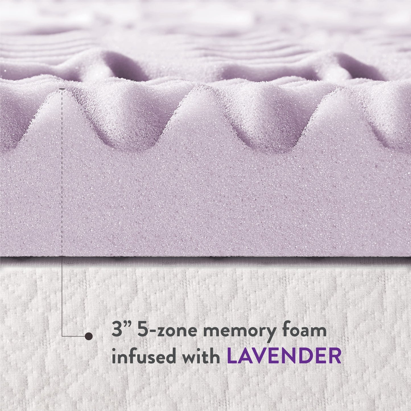 Mellow 3 Inch 5-Zone Memory Foam Mattress Topper, Soothing Lavender Infusion, Dorm Essentials, Twin