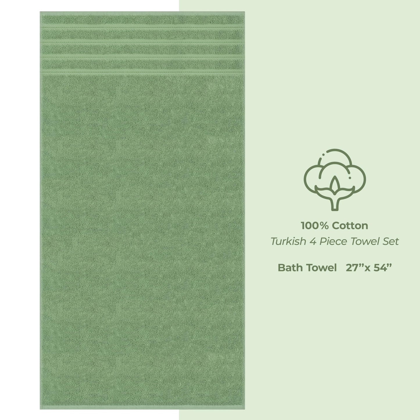 American Soft Linen Luxury 4 Piece Bath Towel Set, 600 GSM 100% Cotton Turkish Bath Towels for Bathroom, 27x54 in Large Bathroom Shower Towels, Sage Green