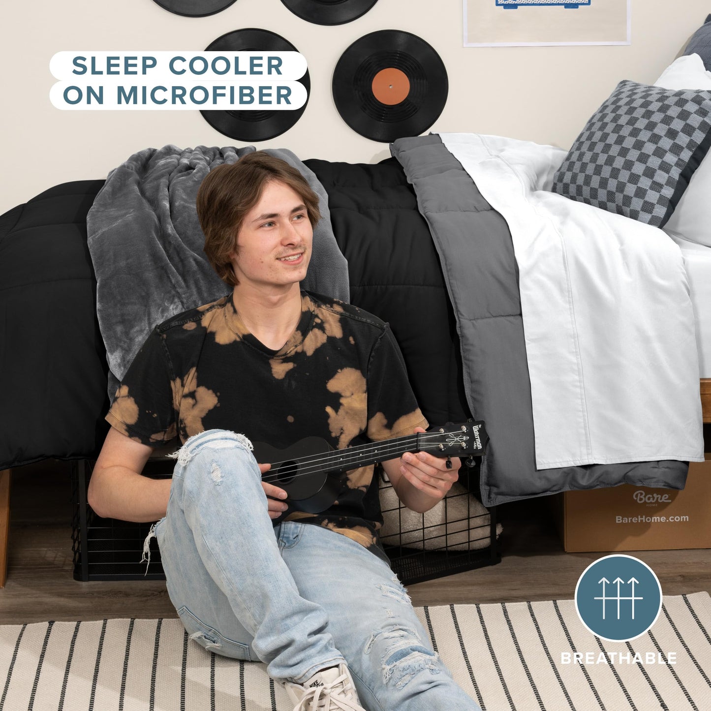 Bare Home Twin/Twin Extra Long Comforter - Reversible Colors - Goose Down Alternative - Ultra-Soft - Premium 1800 Series - All Season Warmth - Bedding Comforter (Twin/Twin XL, Black/Grey)