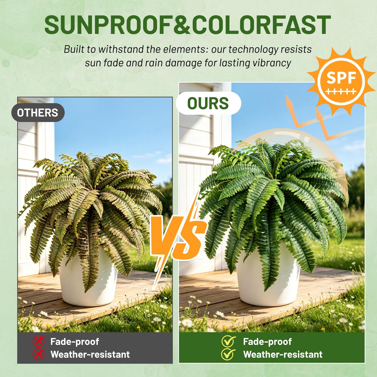 Der Rose 2 Pack 45"/60 Leaves Large Fake Ferns, UV Resistant Outdoor Artificial Plants Faux Boston Ferns Fake Bushes for Outdoor Planters, Porch Patio Garden Hanging Basket Home Decor
