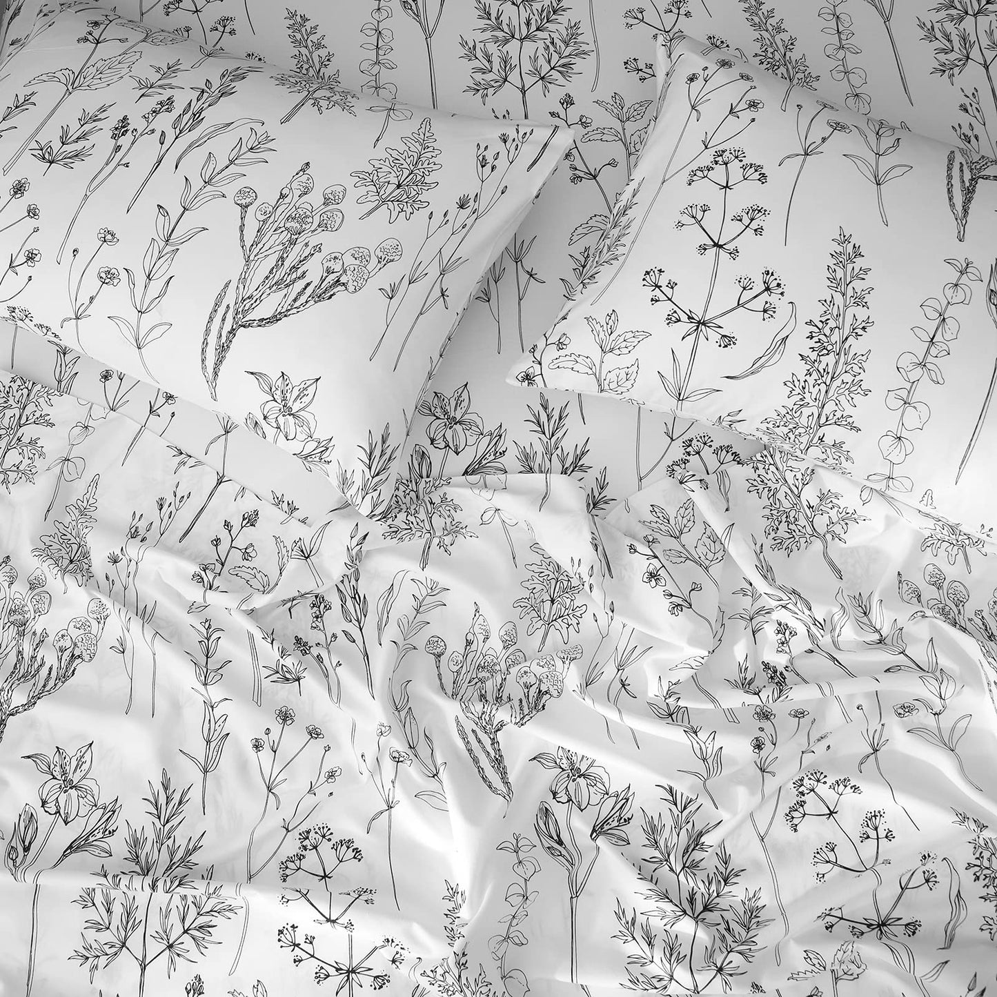HYPREST 6 Piece King Size Sheets Set, Floral Sheets White and Black Patterned Sheets Deep Pocket up to 18 inches