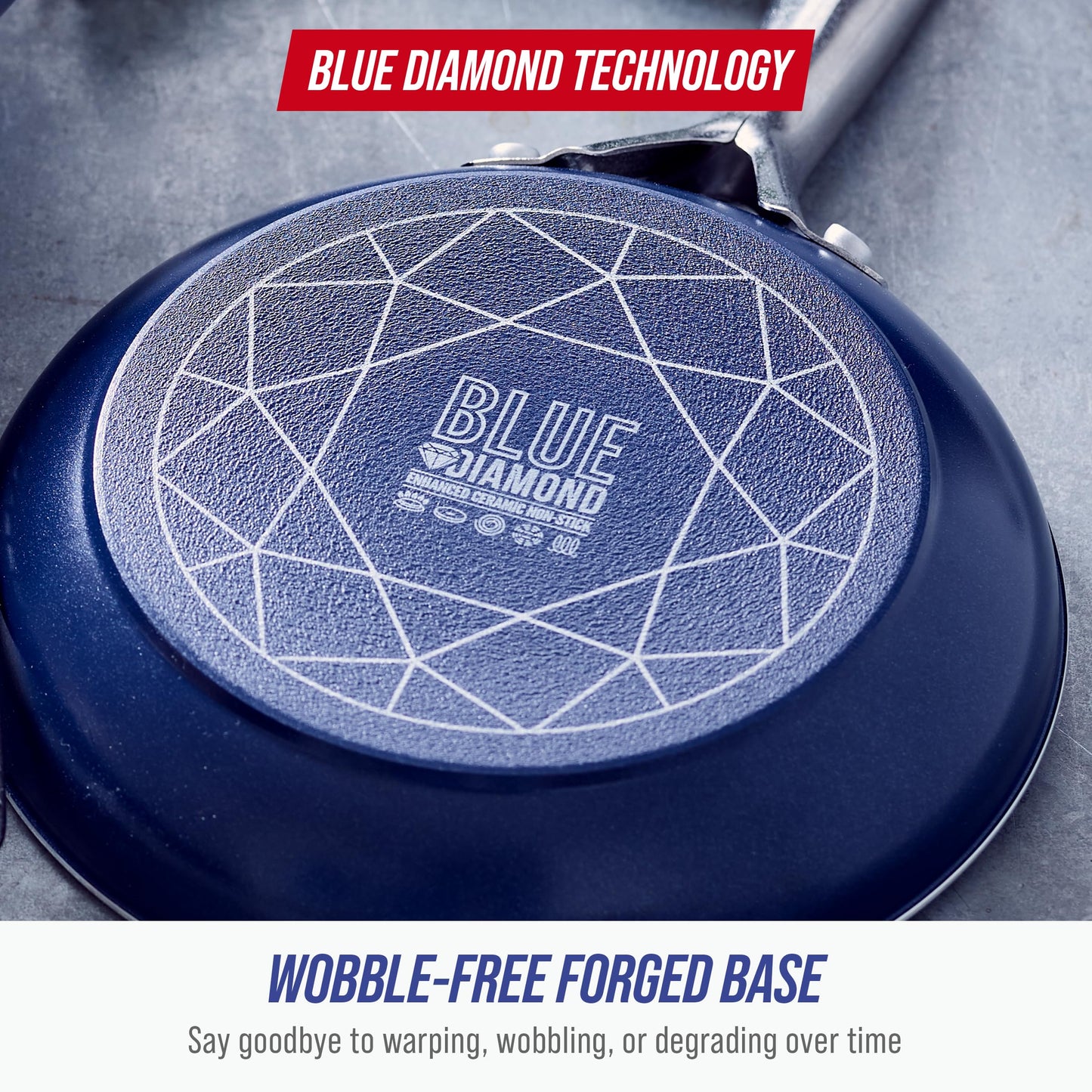 Blue Diamond 12" Nonstick Frying Pan Skillet, Diamond Infused PFAS & PTFE-Free Ceramic Pot, Dishwasher & Oven Safe, Stay Cool Handle, Durable Non Toxic Metal Utensil Safe, Egg & Omelet Pan, Blue