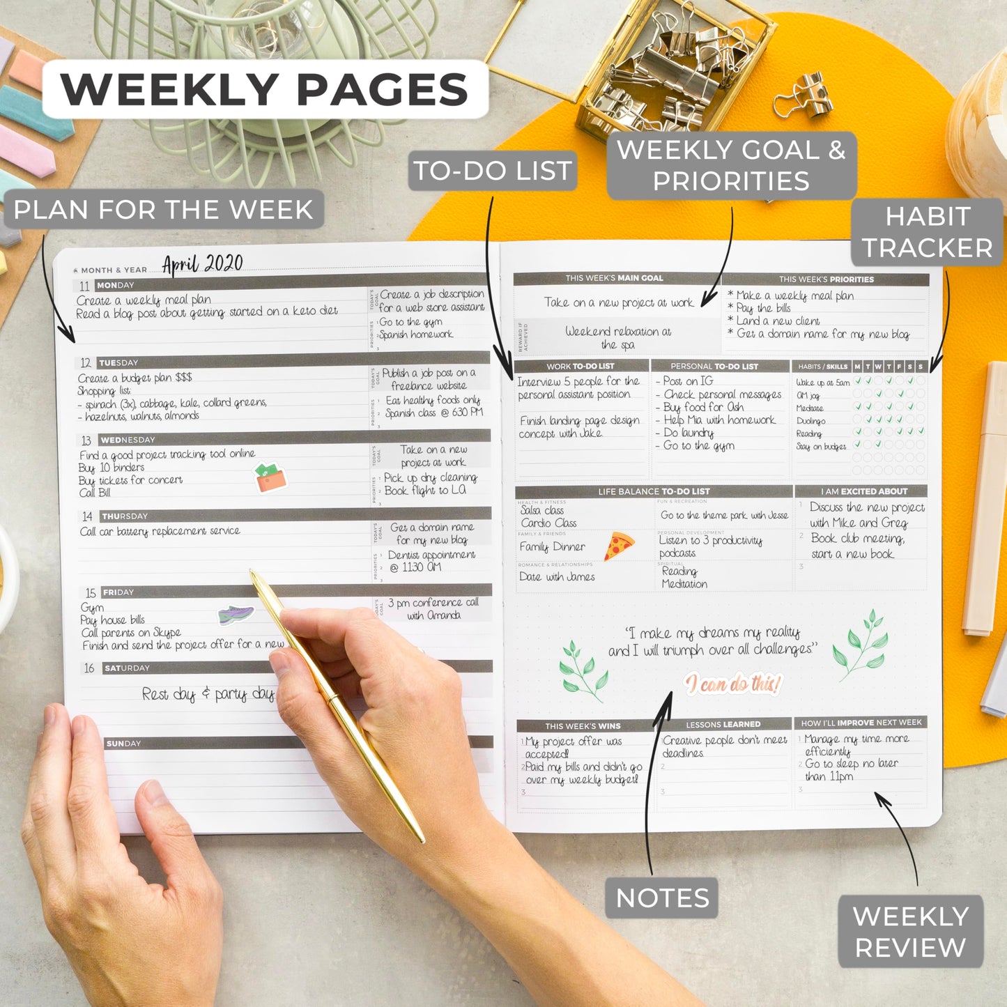 Clever Fox Planner PRO – Weekly & Monthly Life Planner to Increase Productivity, Time Management and Hit Your Goals, 8.5x11″ (Black)