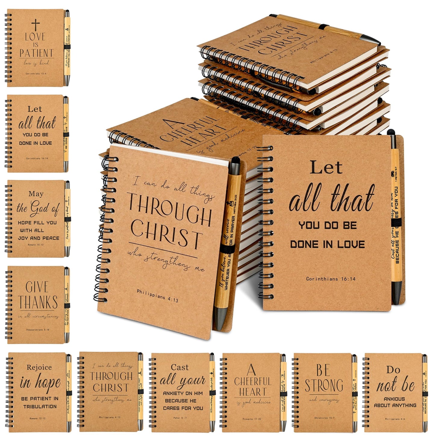 INSADA 30 Sets Bulk Christian Spiral Notebooks with Bamboo Pen Prayer Journal, Small Lined Notepad (5.43”x4.33”) - Father Day Gifts for Church Members, Bible Study Groups & Church Families