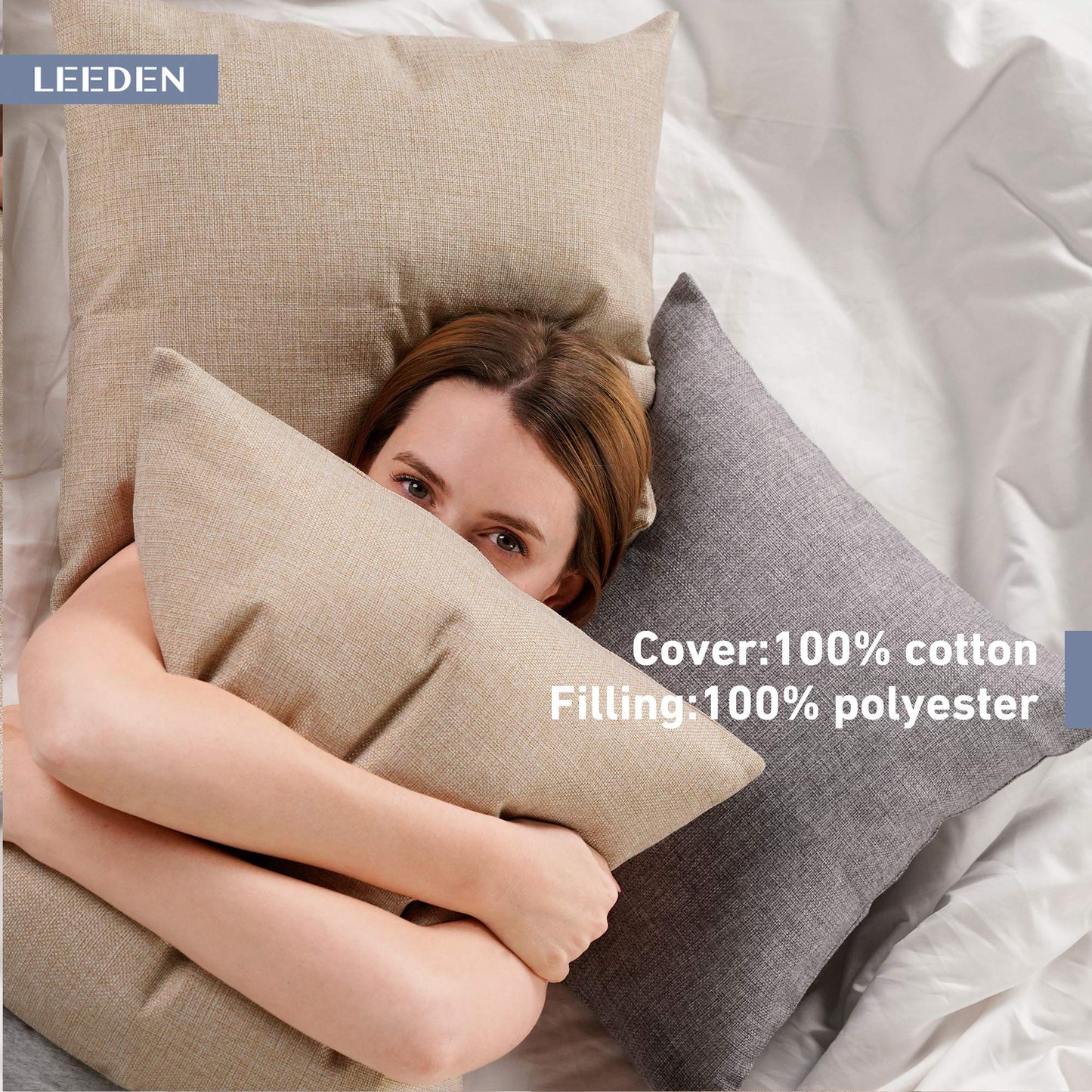Leeden 20 x 20 Pillow Inserts (Set of 2) - Throw Pillow Inserts with 100% Cotton Cover - 20 Inch Square Decorative Pillows for Sofa, Couch, Bed and Home Decor
