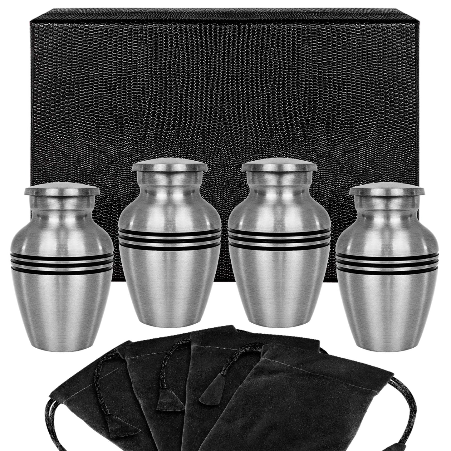 Trupoint Memorials Small Urns for Human Ashes Keepsake, Pewter Decorative Mini Cremation Urn for Adult Men & Women, Set of 4, Silver Lining