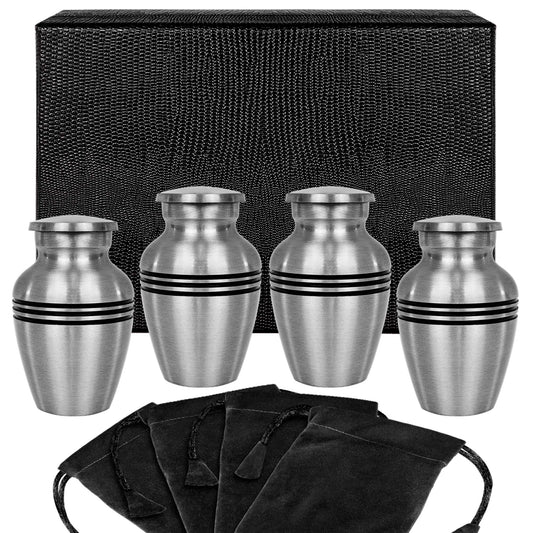 Trupoint Memorials Small Urns for Human Ashes Keepsake, Pewter Decorative Mini Cremation Urn for Adult Men & Women, Set of 4, Silver Lining