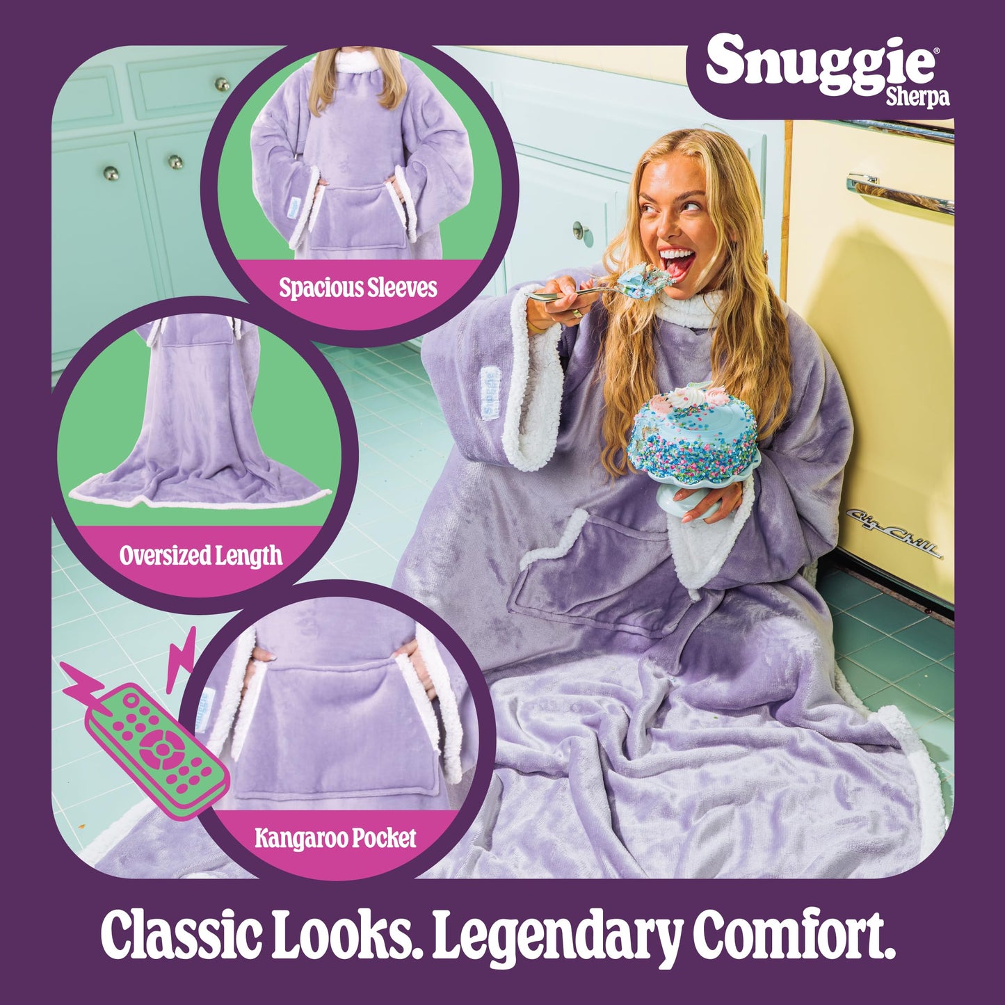 Snuggie The Original Wearable Blanket With Sleeves & Pockets | Sherpa, Cozy Oversized Throw for Adult Men & Women, Machine Washable, Great Gift for Holidays, As Seen on TV | One Size, Lilac, 71 x 54