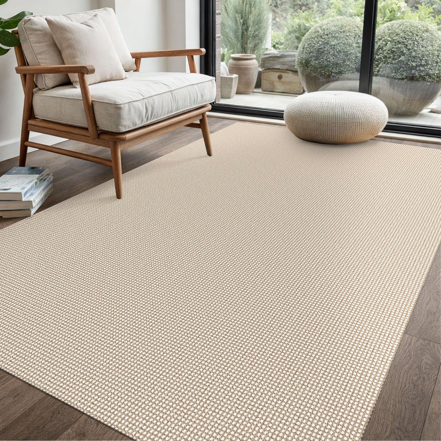 EARTHALL Woven Area Rug 4x6 Ft Washable Rugs for Entryway Non Slip Braided Throw Rugs Bedroom Carpet Cotton Entry Rug Cotton Floor Carpets for Bedroom Dining Room Living Room, Beige/Khaki