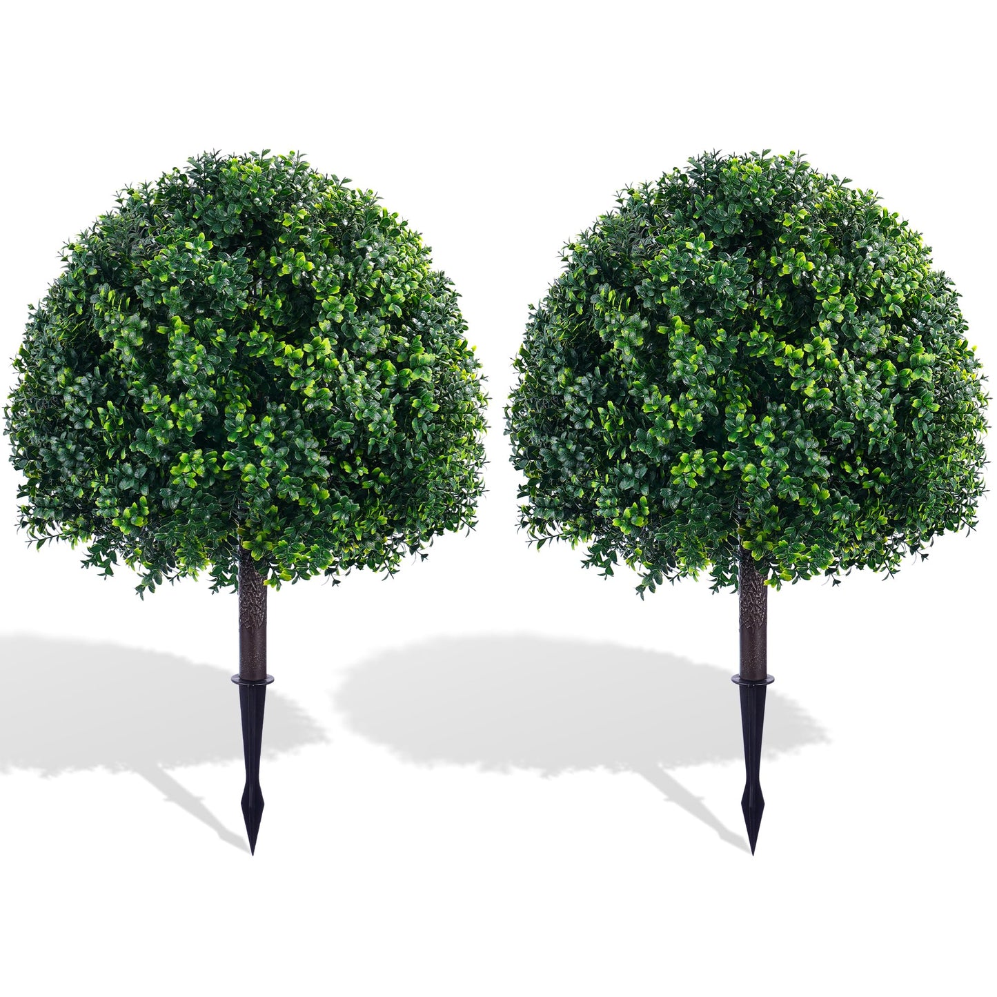 24'' Artificial Boxwood TopiaryTree, Faux Boxwood Plants Shurbs with Spike, 2 Set Topiary Ball Tree Waterproof UV Resistant Fake Pot Filler Plants for Planter Porch Home Outside Garden Spring Decor