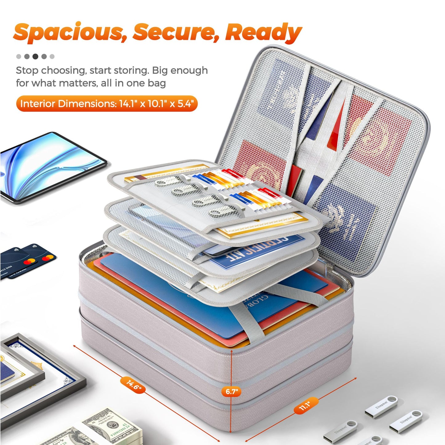 Nacial 5200℉ Fireproof Document Box with Lock, Expandable Document Organizer, Heat Insulated Fireproof Waterproof Box for File Storage, ﻿Portable Sturdy Handle for Important Documents Home Travel