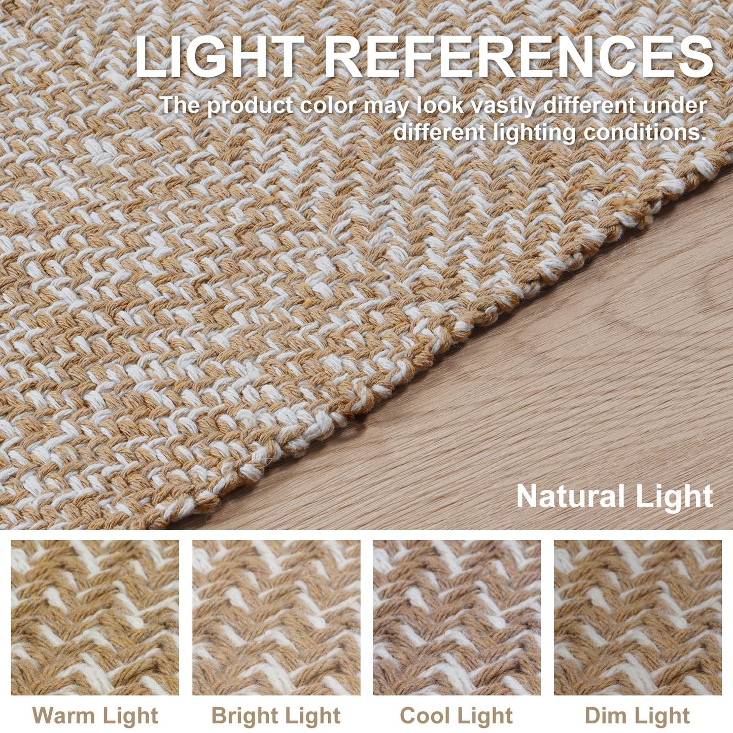 Collive Washable Area Rug 3' x 5', Modern Farmhouse Woven Kitchen Rugs, Tan/Cream Indoor Outddor Mat Braided Throw Carpet for Entryway Bedroom Nursery Laundry Living Room