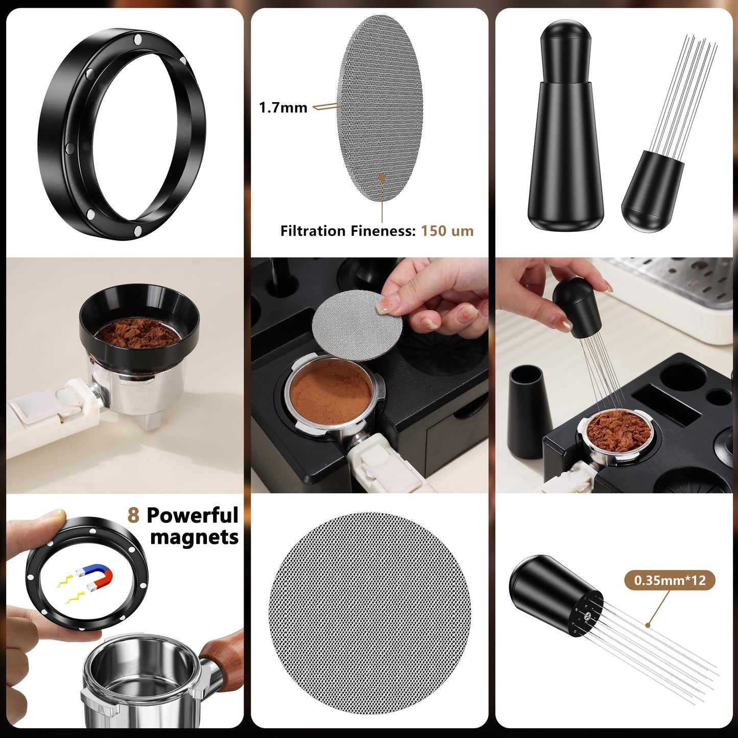 9 Pack Espresso Accessories Kit（Square）,54mm Espresso Tool Kit | Espresso Tamping Station | Coffee Distributor Tamper | WDT Tool | Dosing Funnel | Mother's Day Gift for Espresso Lovers