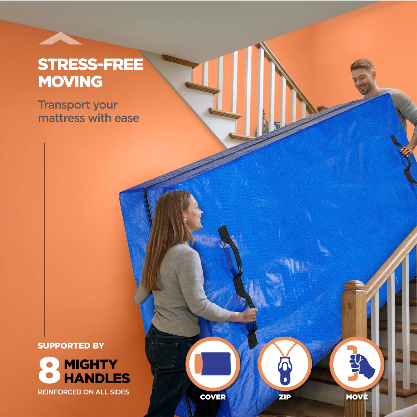 Mattress Bags for Moving with 8 Handles – King Mattress Moving Bag – Tear-Proof Mattress Storage Cover with Dual Zippers – Reusable Mattress Moving Bags for Transport & Storage Mattress Protector