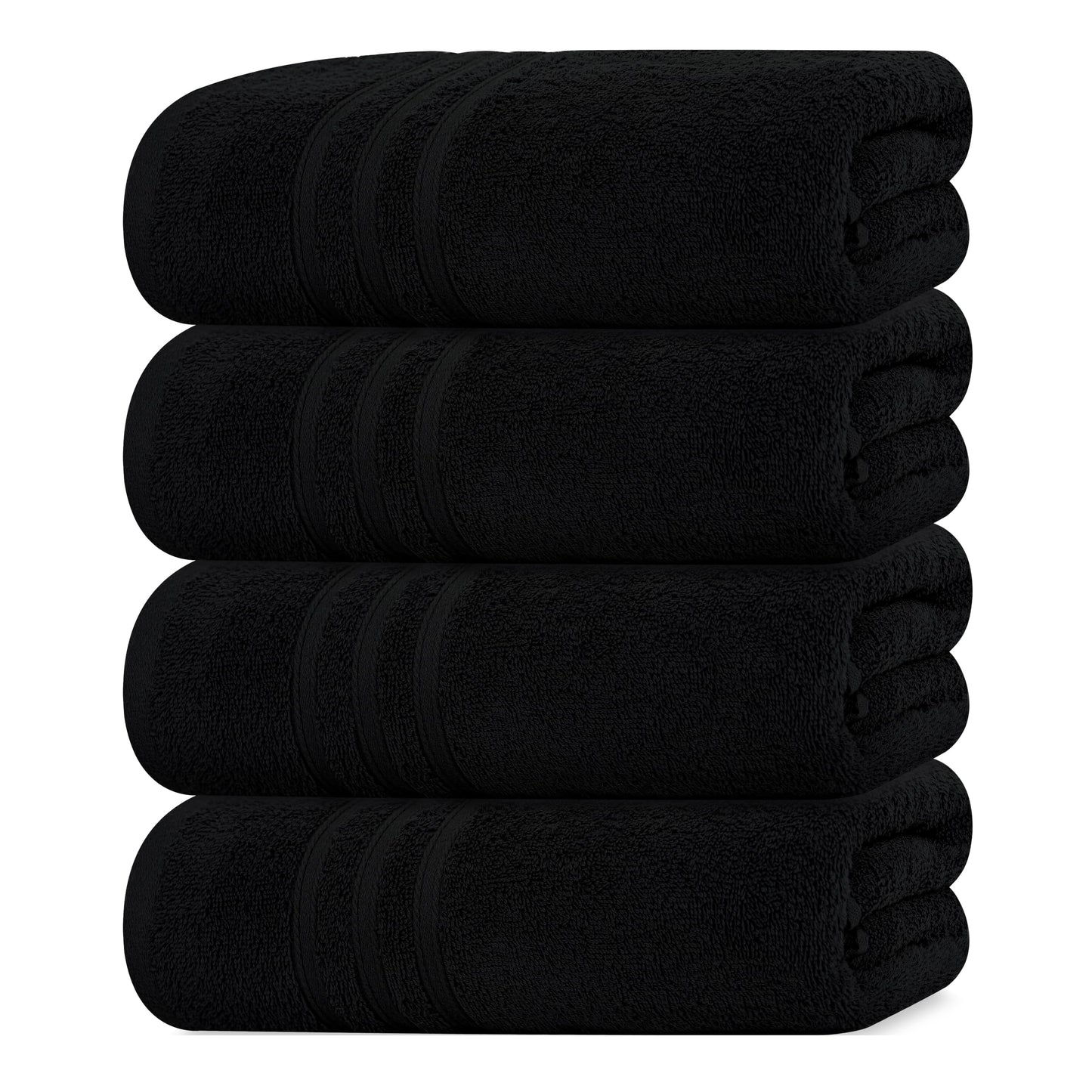Tens Towels Pack of 4 Soft Bath Towels, 100% Cotton, 27 x 54 Inches, Lightweight & Quick-Dry, Ideal for Daily Bathroom Use, Practical & Comfortable, Black
