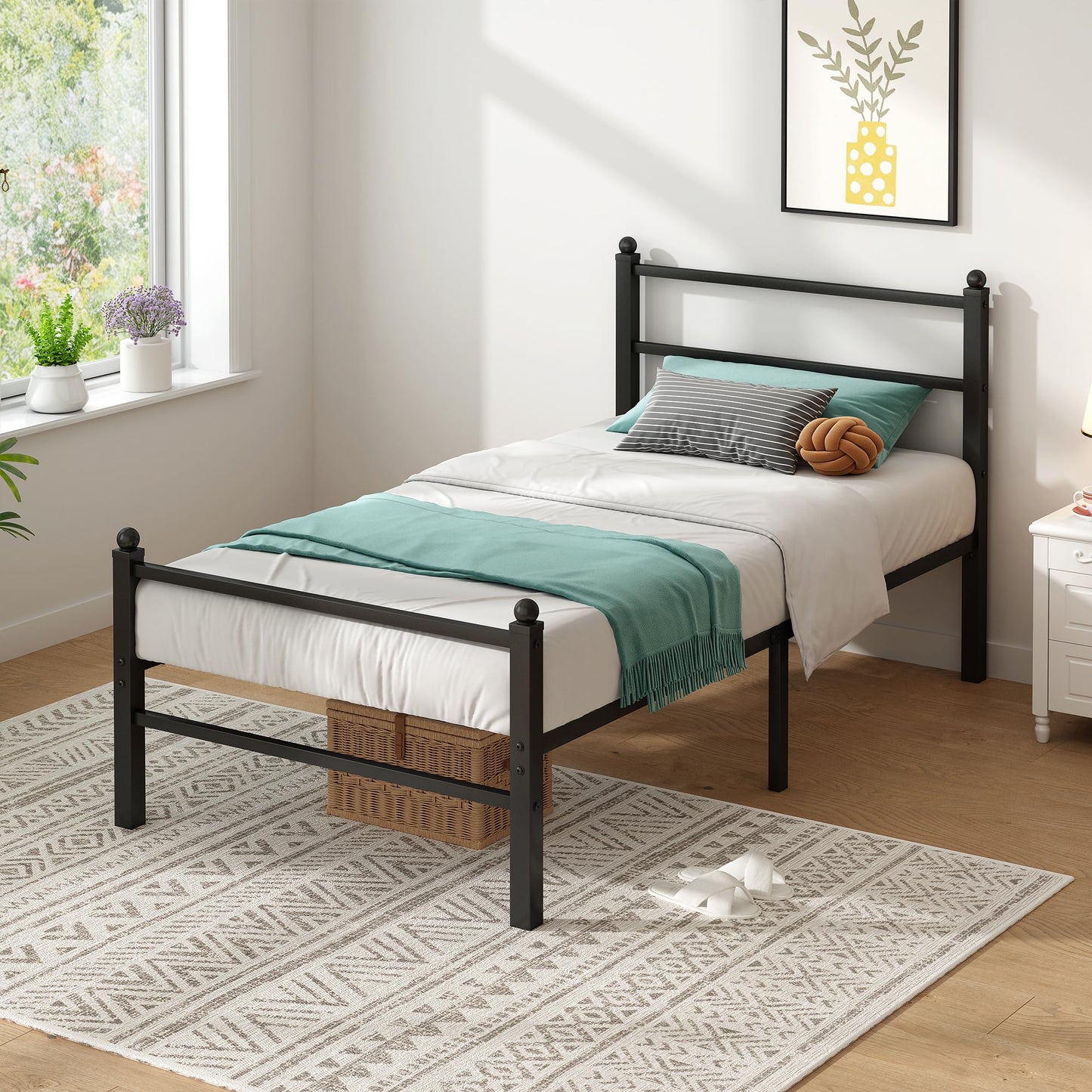 Steel Verve Twin Bed Frames with Headboard and Footboard, 14 Inch Metal Platform Twin Size Bed Frame with Steel Slat Support, No Box Spring Needed, Noise Free, Easy Assembly, Black