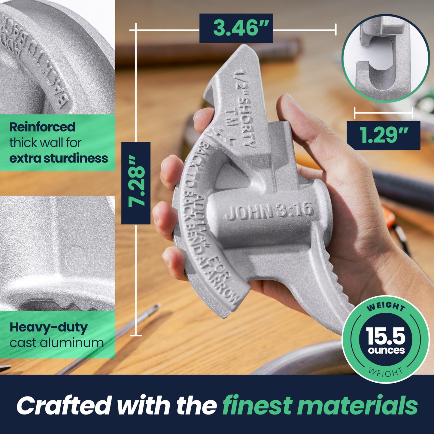 1/2" SHORTY -Half Inch, 1/2" aluminum EMT short bender with 3/4" inner thread