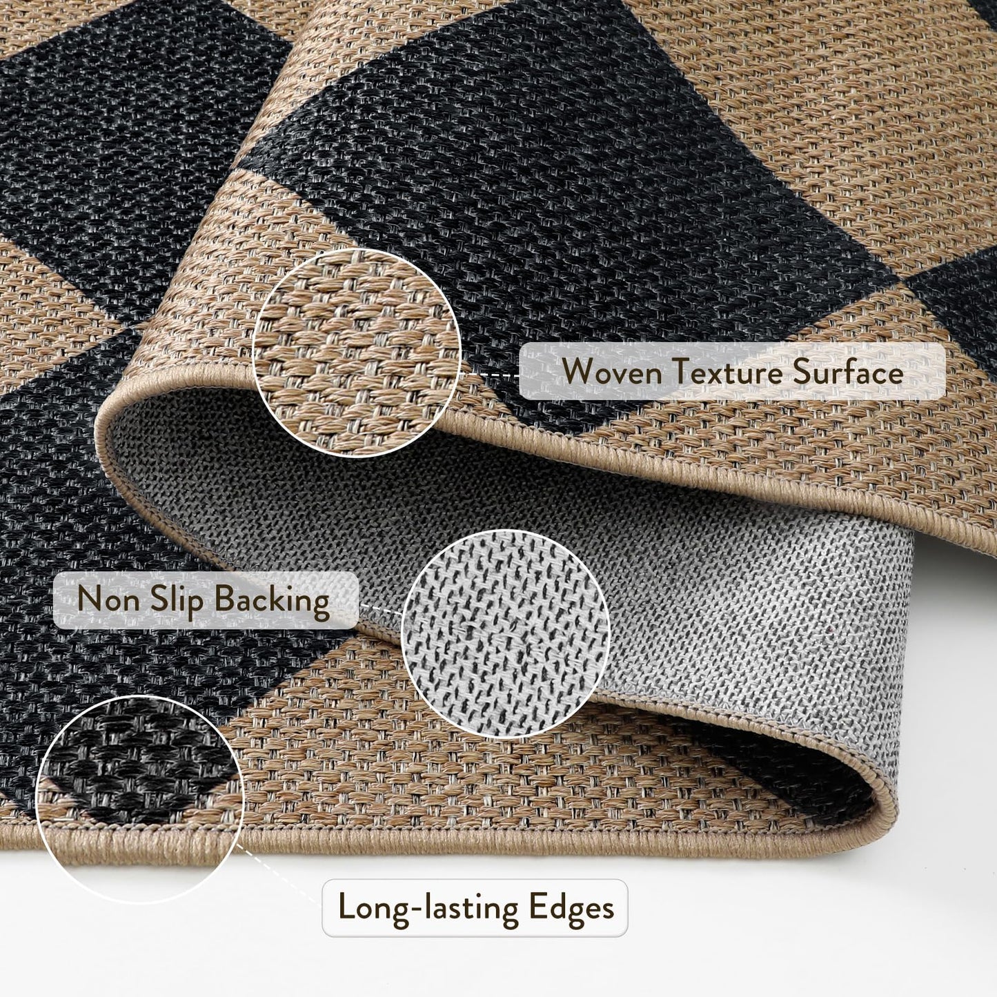 Lahome Colette Checkered Easy Jute Runner, 2x6 Kitchen Runner Rug Non Slip Washable Outdoor Rug for Entryway Indoor, Checkerboard Black Indoor Outdoor Carpet for Hallway 6ft Entry Front Door