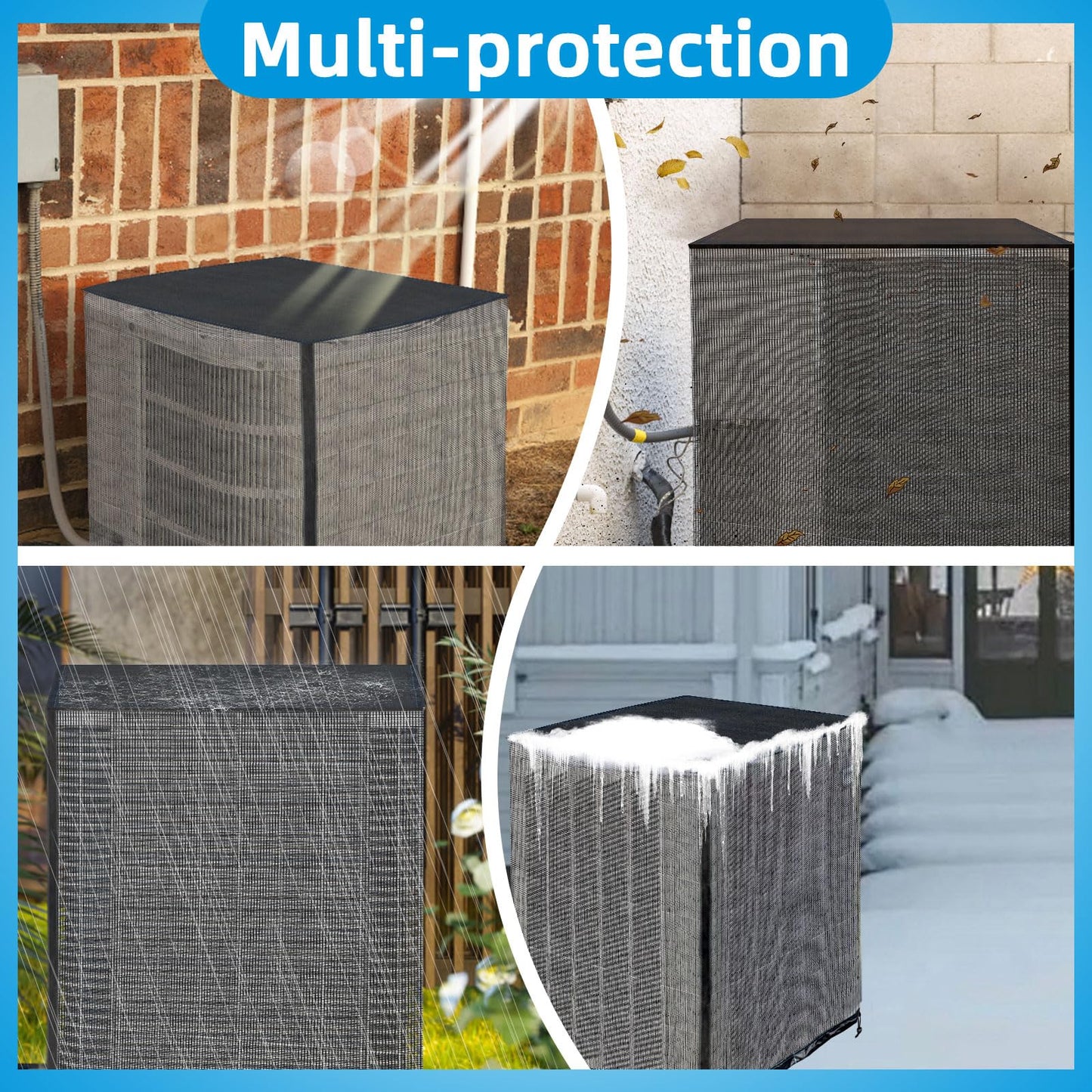 Qualward Full Mesh Central Air Conditioner Cover with Detachable Top, Ventilated & All Seasons AC Cover Design, 32×32×36 Inch