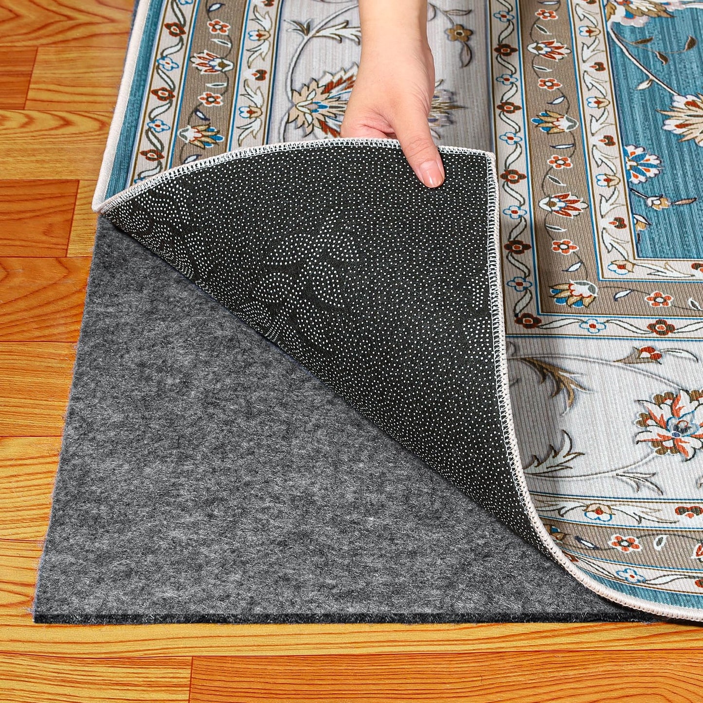 Waterproof Rug Pad 8x10 Ft, Under Area Carpet Padding, Non Slip Felt Rug Pads for Hardwood Floors, Protective Underlay Keeps Rugs in Place Without Wrinkles