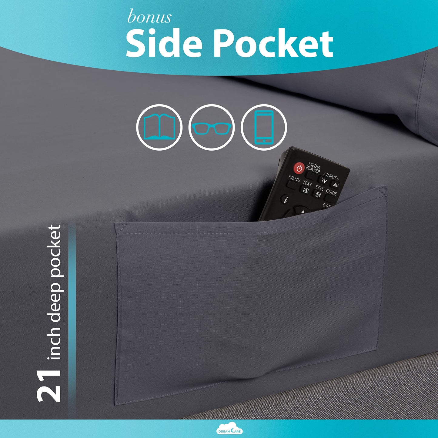 DREAMCARE King Size Sheets Set - 6 pcs Breathable Cooling Bed Sheets - up to 21" Extra Deep Pocket King Sheet Set with Side Pockets - Extra Soft 100% Brushed Hypoallergenic Hotel Luxury Bedding - Gray