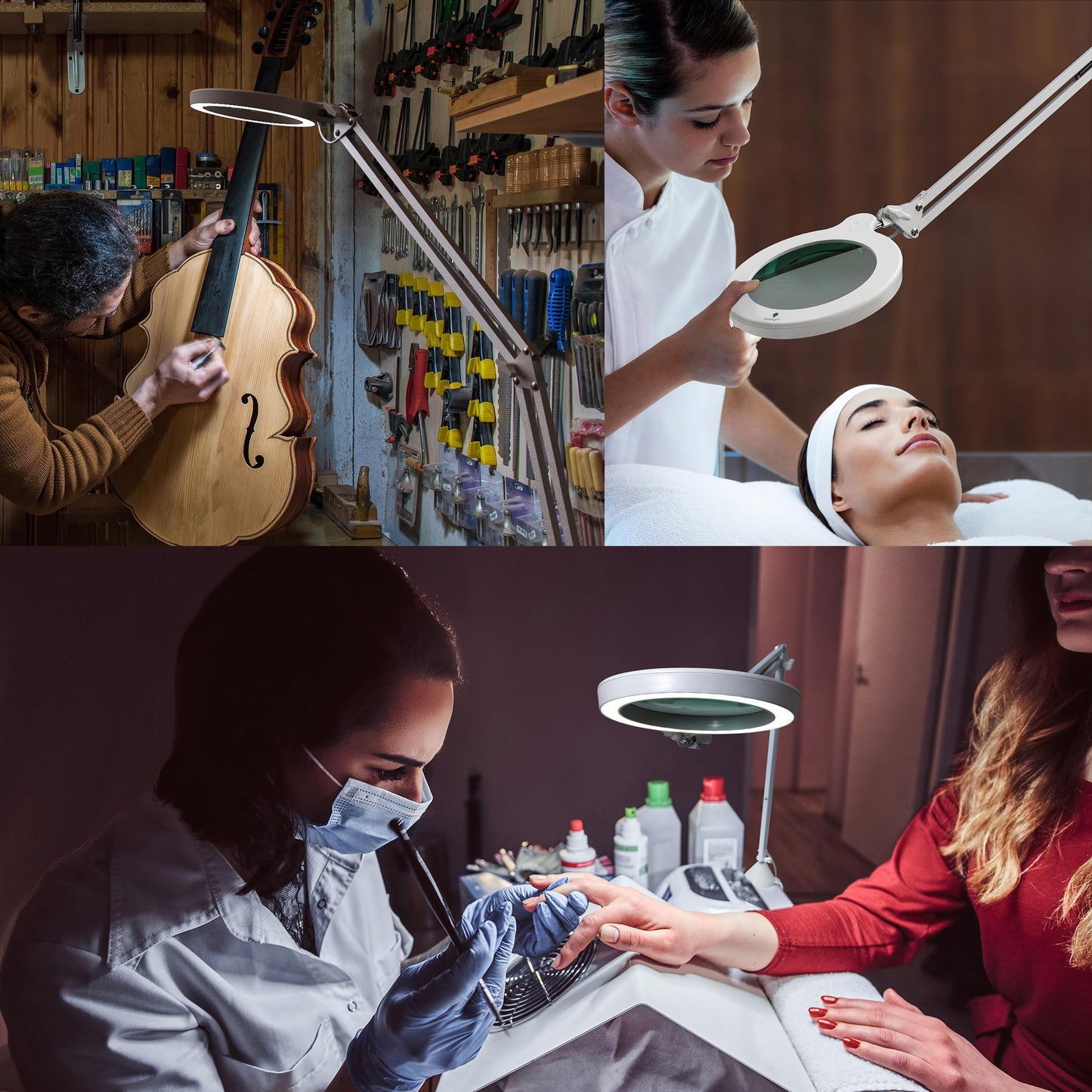 Magnifying Lamp S - Clip On Magnifier Lamp for Nail Salons, Tattoo Artists, Reading & Detailed Work - Dimmable Mag Lamp