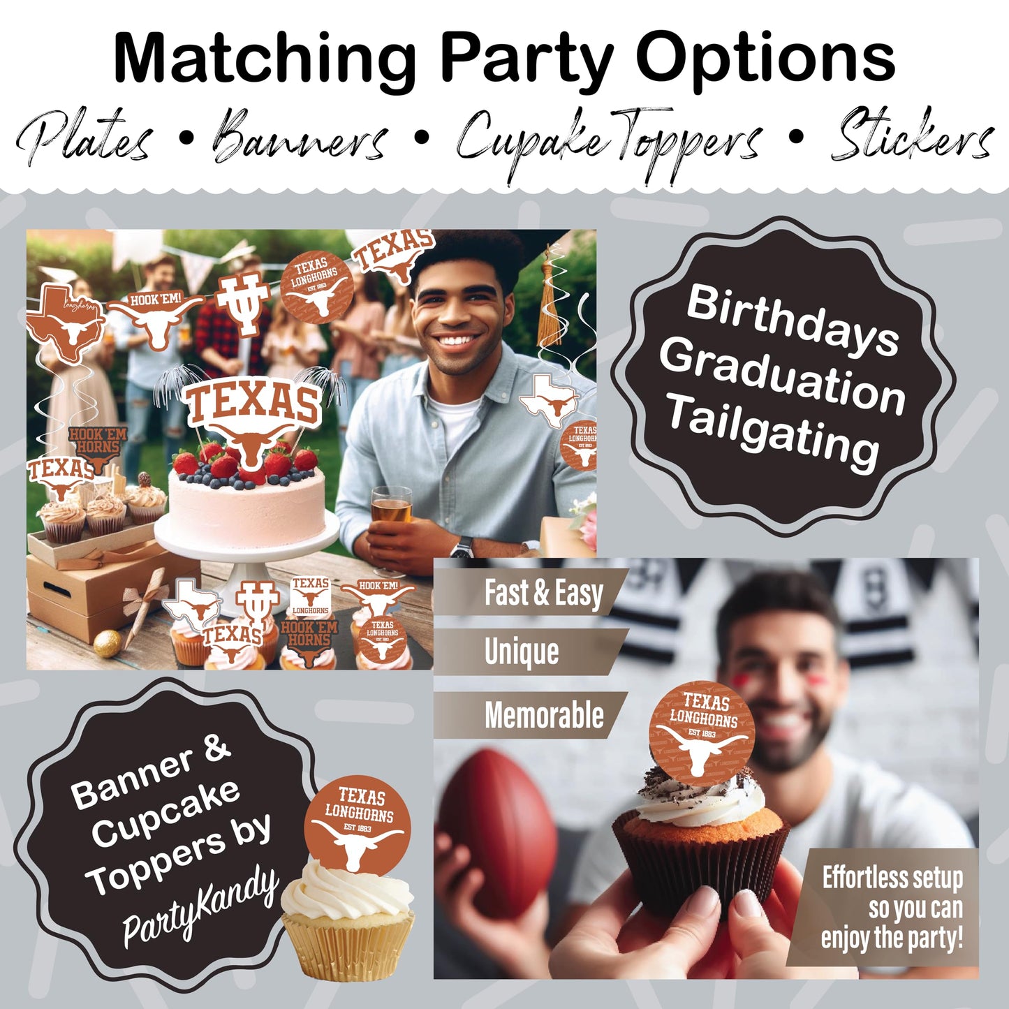 University of Texas Longhorns party supplies with Texas tablecloth plates and napkins (37 piece set) for graduation, football tailgating, and birthday party decorations (Serves 12) (Texas Longhorns)