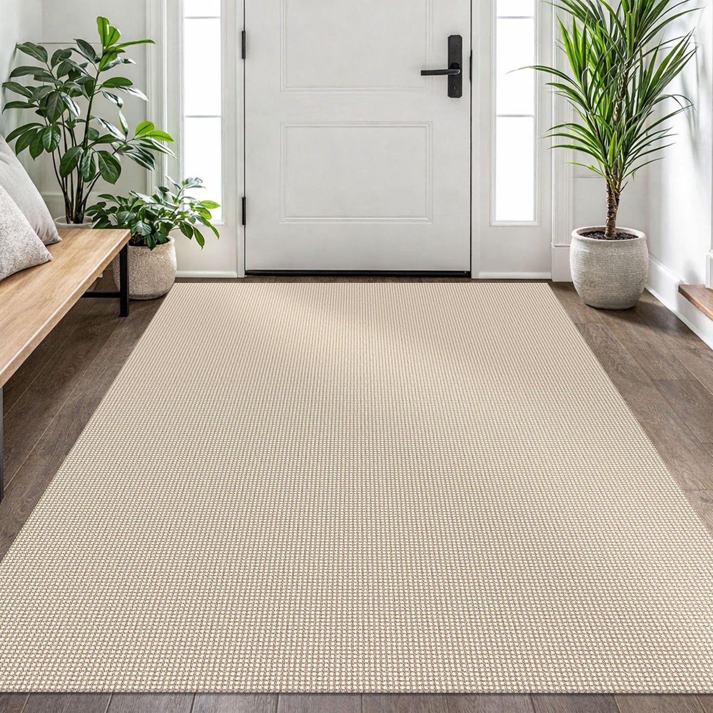 EARTHALL Woven Area Rug 4x6 Ft Washable Rugs for Entryway Non Slip Braided Throw Rugs Bedroom Carpet Cotton Entry Rug Cotton Floor Carpets for Bedroom Dining Room Living Room, Beige/Khaki