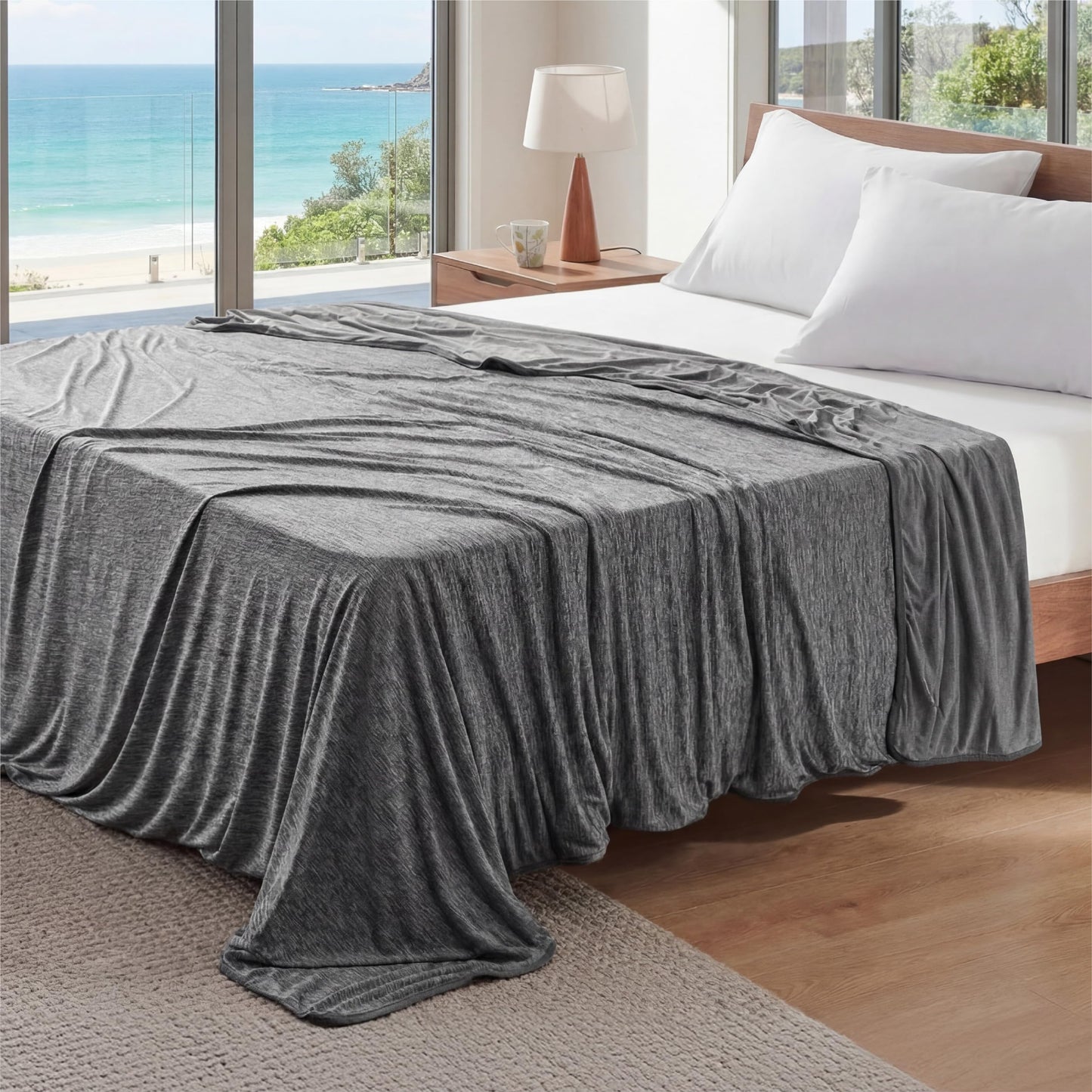 Bedsure Cooling Blanket Full Size for Hot Sleepers - Summer Cold Blanket for Bed with Rayon Derived from Bamboo, Ice Cool Cold Lightweight Arc-Chill Thin Summer Bedding, 80x90