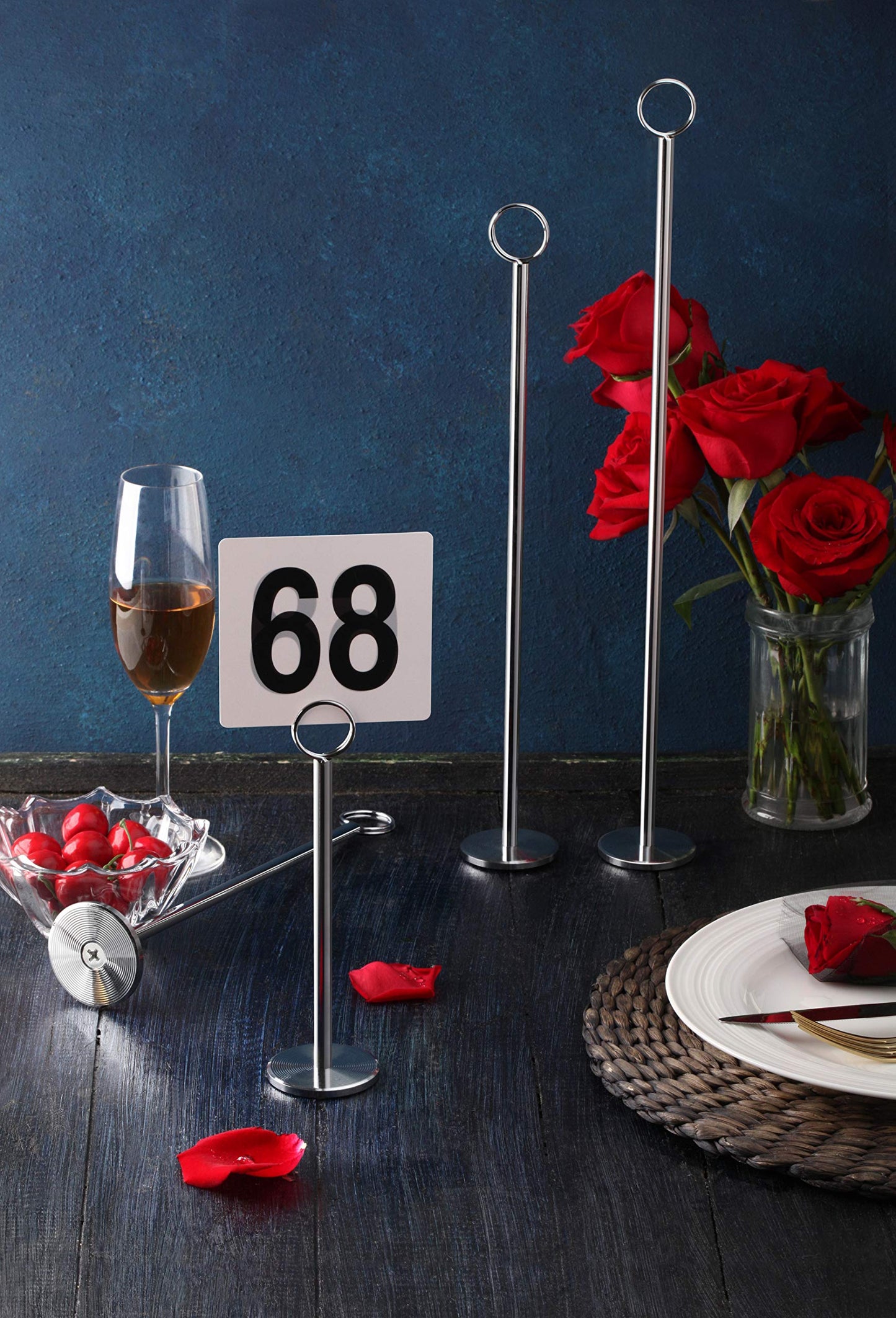 New Star Foodservice Ring-Clip Table Number Holder / Place Card Stand, 8 Inch, Black Finish, Set of 12