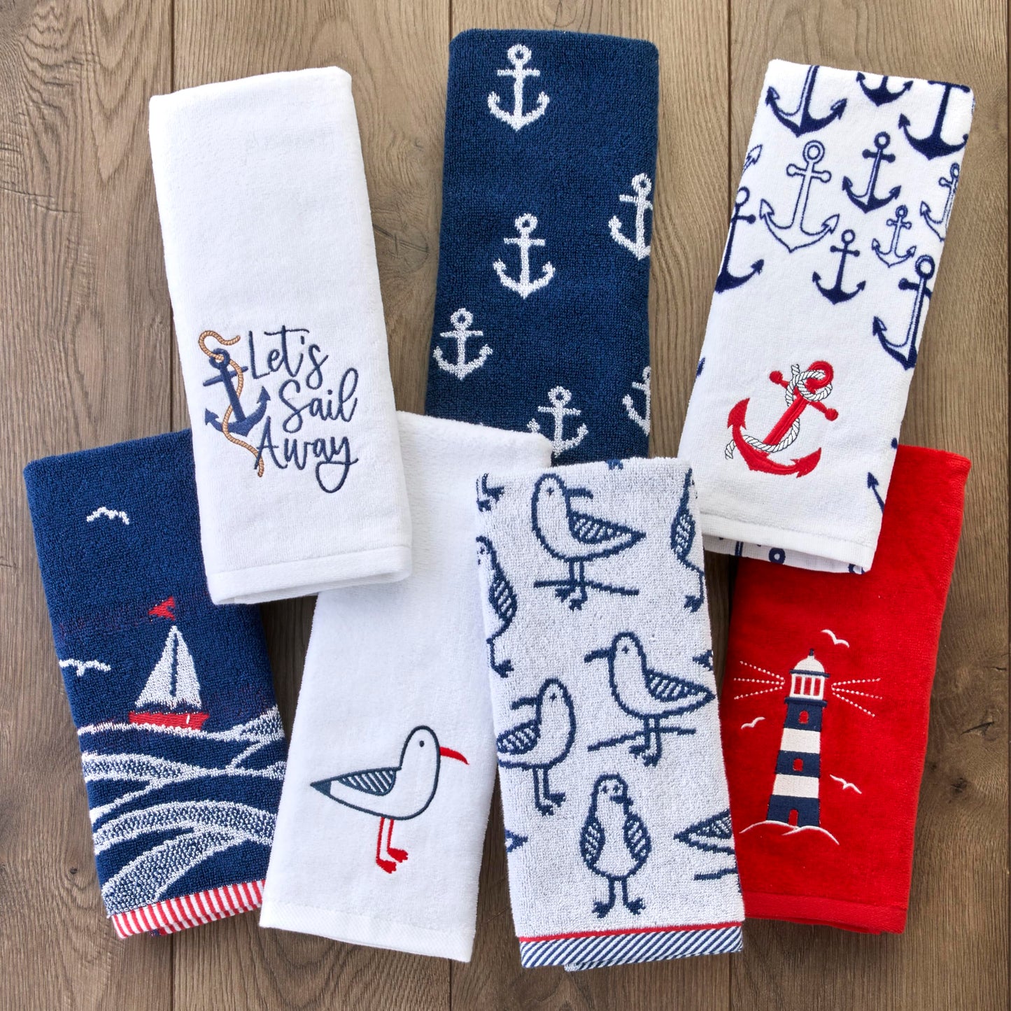 SKL Home Anchor Hand Towel 2pc Set for Bath/Kitchen/Bar & Gift, Navy